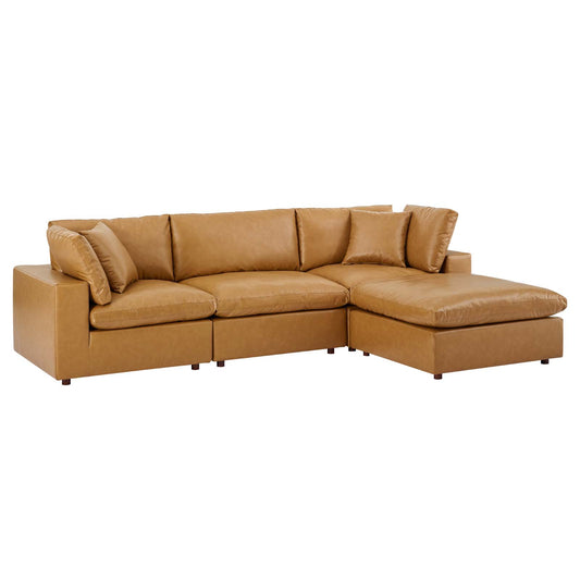 Commix Down Filled Overstuffed Vegan Leather 4-Piece Sectional Sofa Tan EEI-4915-TAN