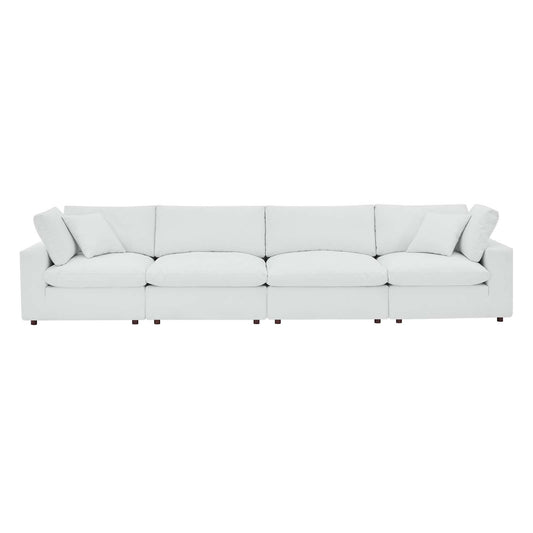 Commix Down Filled Overstuffed Vegan Leather 4-Seater Sofa White EEI-4916-WHI