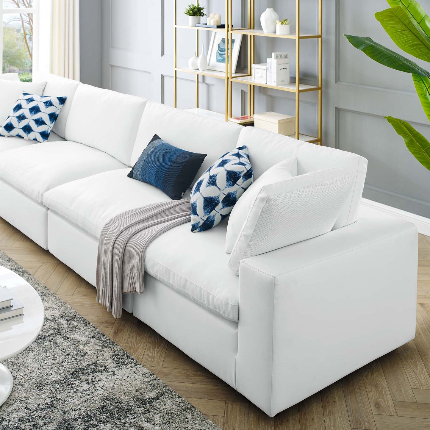 Commix Down Filled Overstuffed Vegan Leather 4-Seater Sofa White EEI-4916-WHI