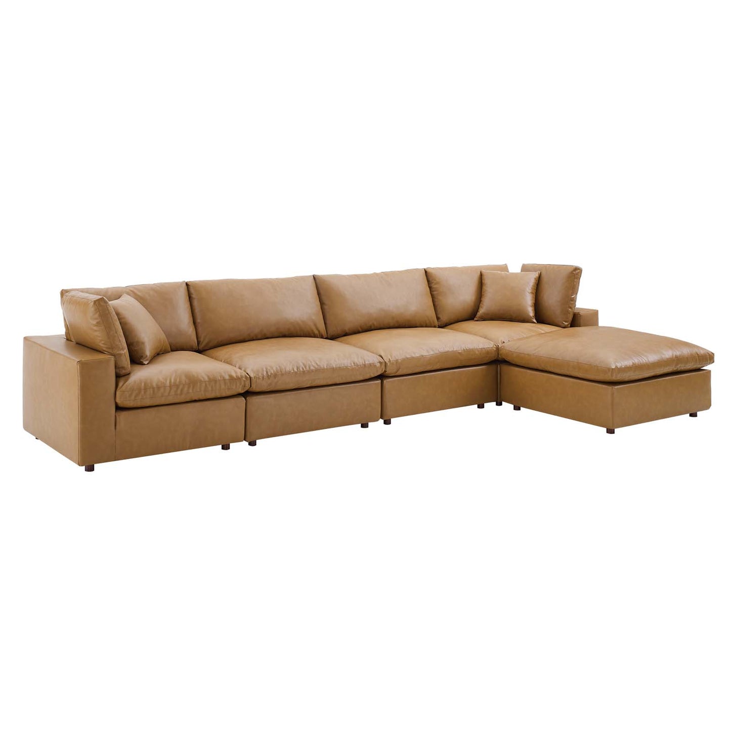 Commix Down Filled Overstuffed Vegan Leather 5-Piece Sectional Sofa Tan EEI-4917-TAN