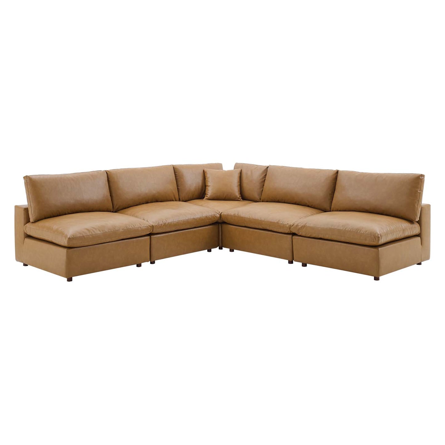 Commix Down Filled Overstuffed Vegan Leather 5-Piece Sectional Sofa Tan EEI-4919-TAN