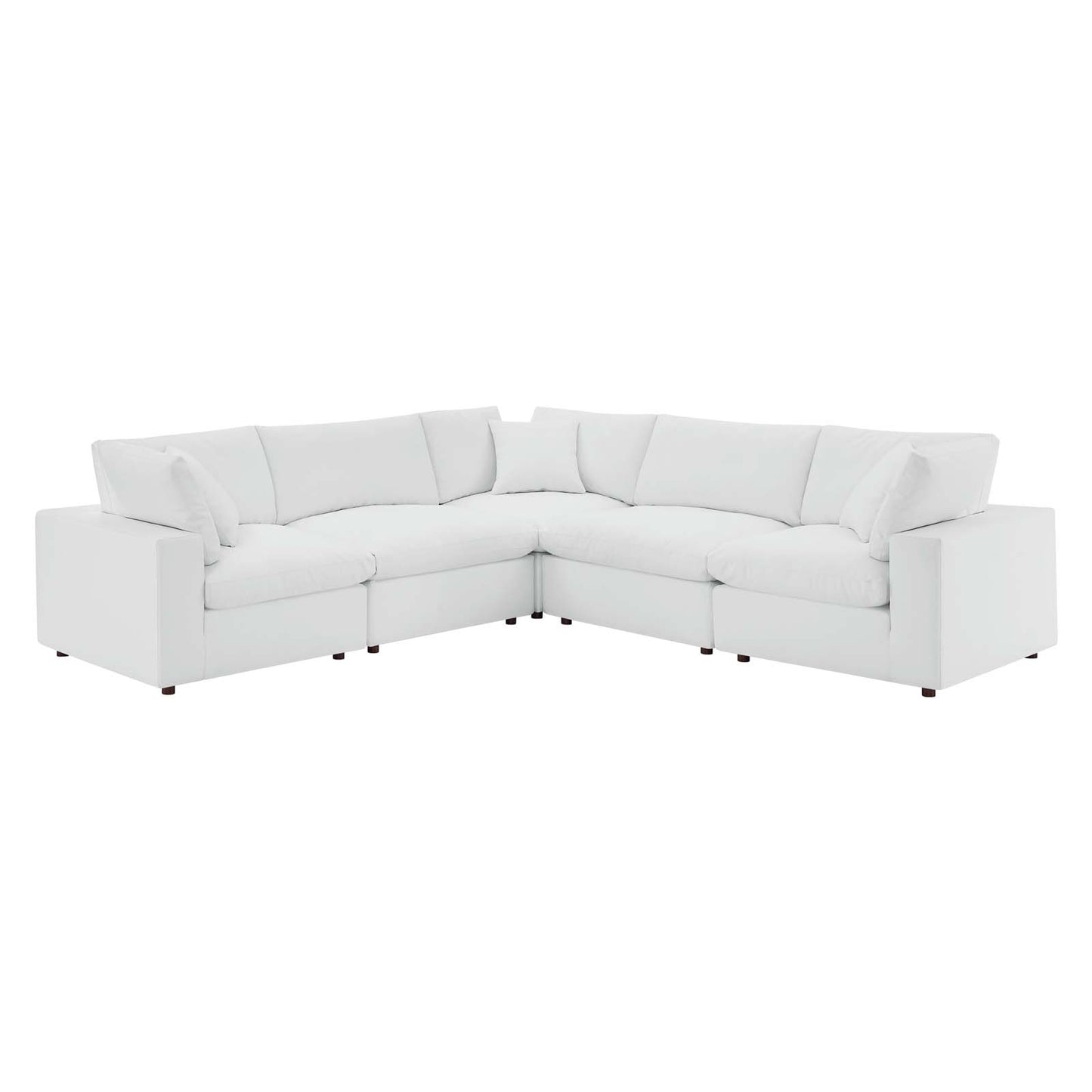 Commix Down Filled Overstuffed Vegan Leather 5-Piece Sectional Sofa White EEI-4920-WHI