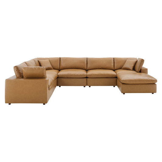 Commix Down Filled Overstuffed Vegan Leather 7-Piece Sectional Sofa Tan EEI-4922-TAN