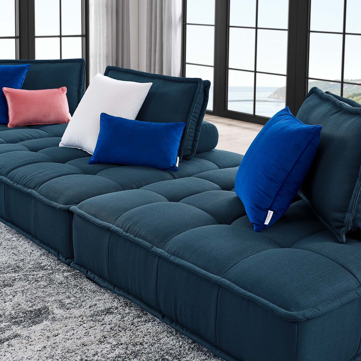 Saunter Tufted Fabric Fabric 3-Piece Sofa Azure EEI-5206-AZU