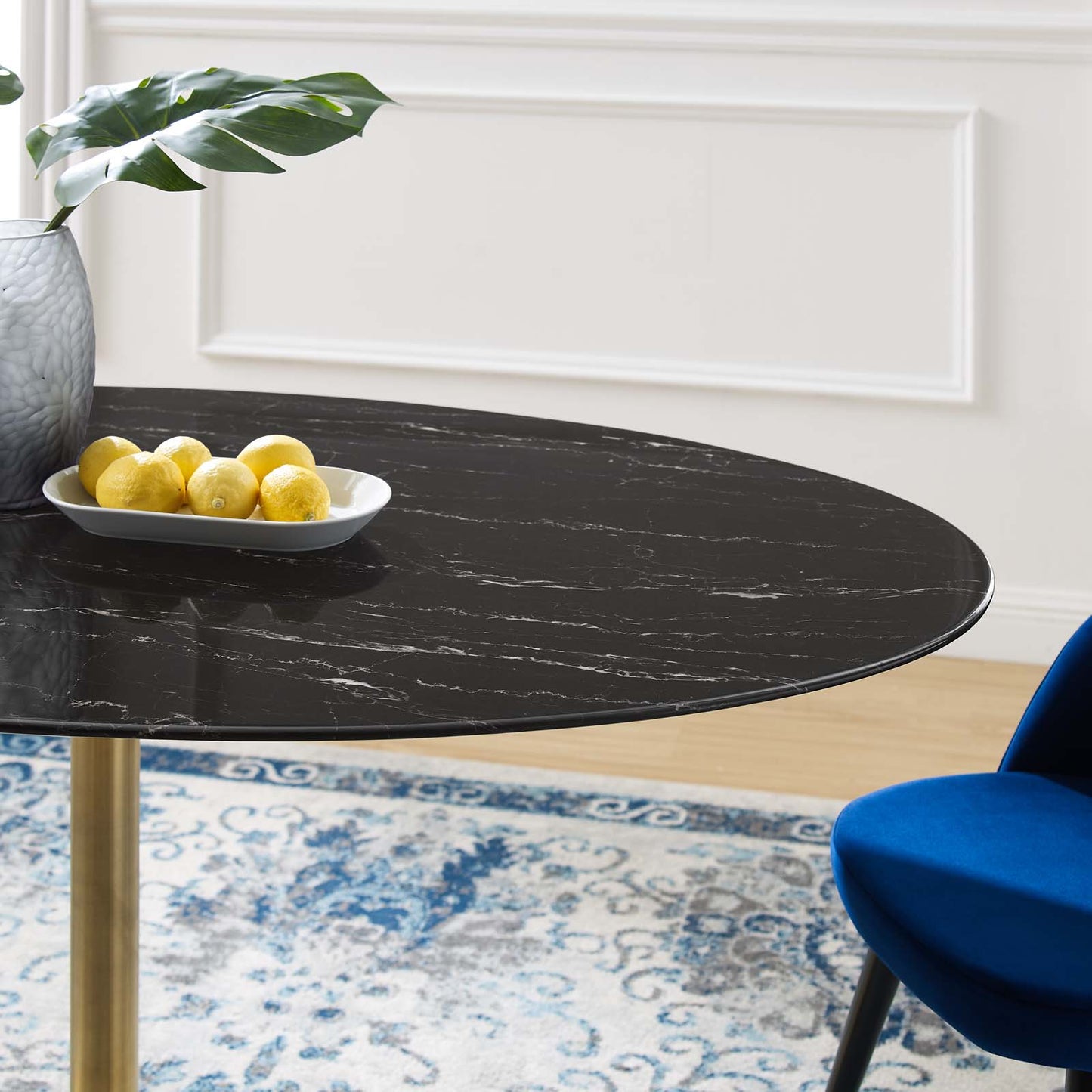 Lippa 60" Oval Dining Table with Gold Base and Artificial Marble or Wood Options