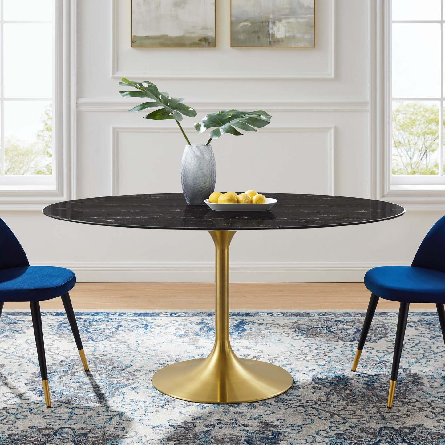 Lippa 60" Oval Dining Table with Gold Base and Artificial Marble or Wood Options