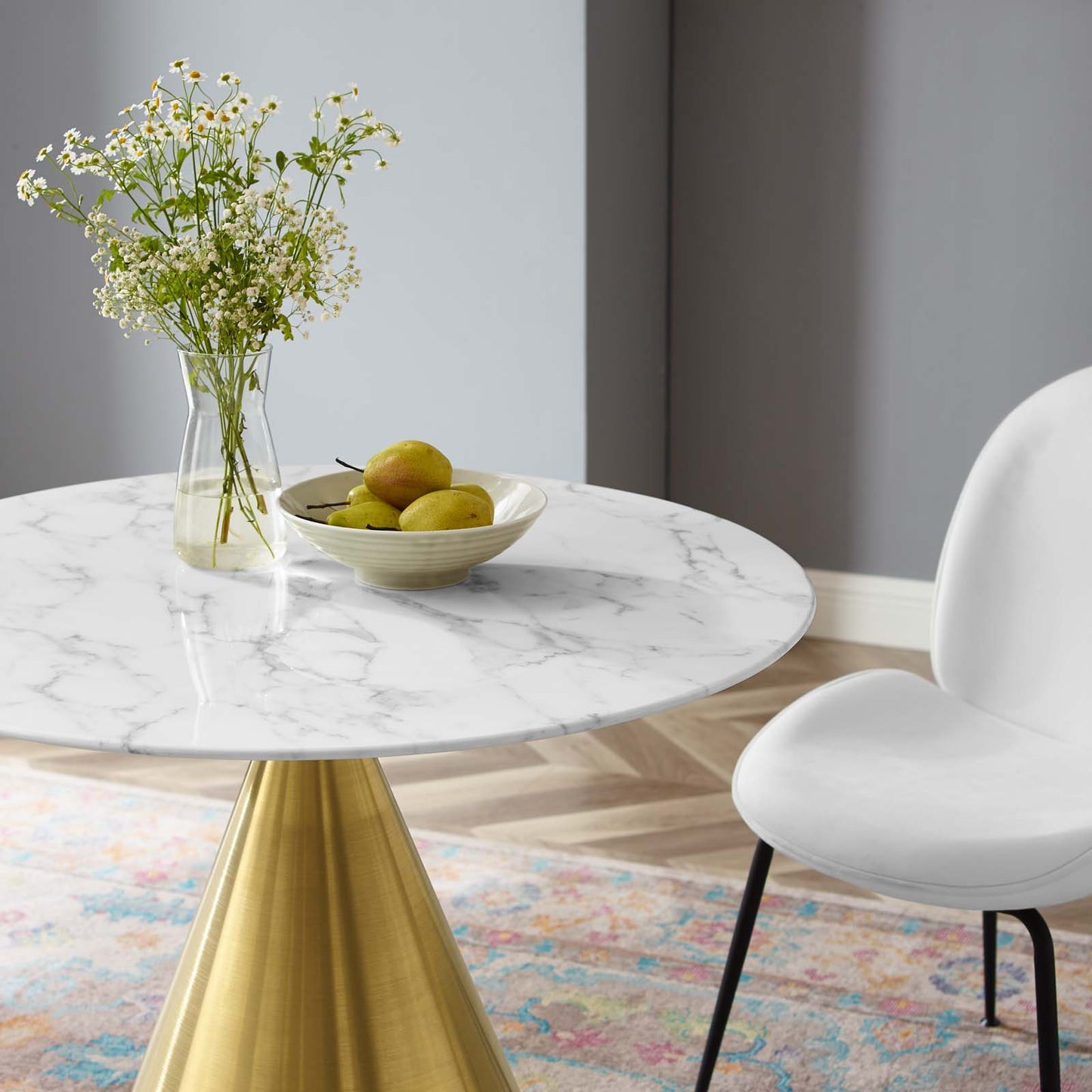 Tupelo 36" Artificial Marble Dining Table Gold White EEI-5319-GLD-WHI