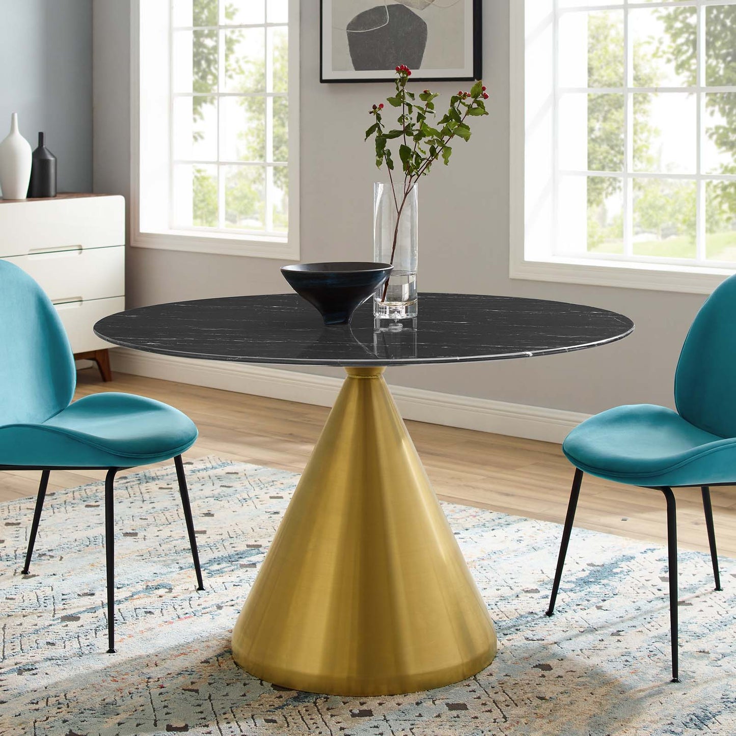 Tupelo 47" Artificial Marble Dining Table Gold Black EEI-5346-GLD-BLK