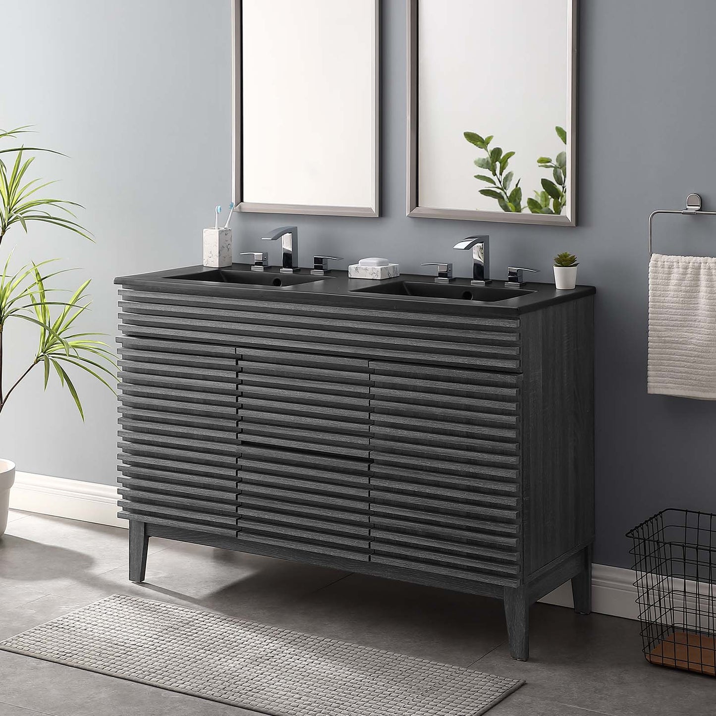 Render 48" Double Sink Bathroom Vanity Charcoal Black EEI-5381-CHA-BLK