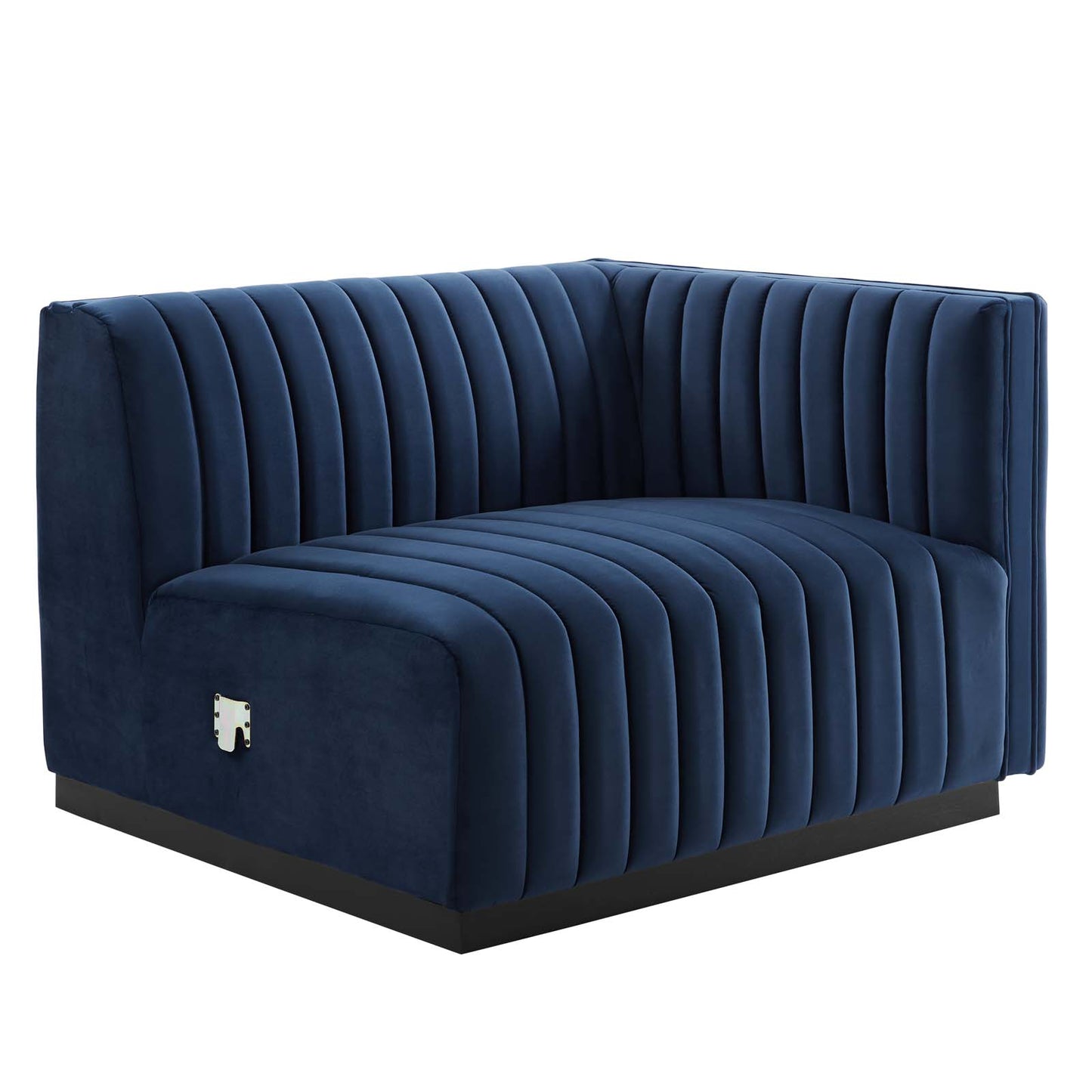 Conjure Channel Tufted Performance Velvet Right-Arm Chair Black Midnight Blue EEI-5492-BLK-MID