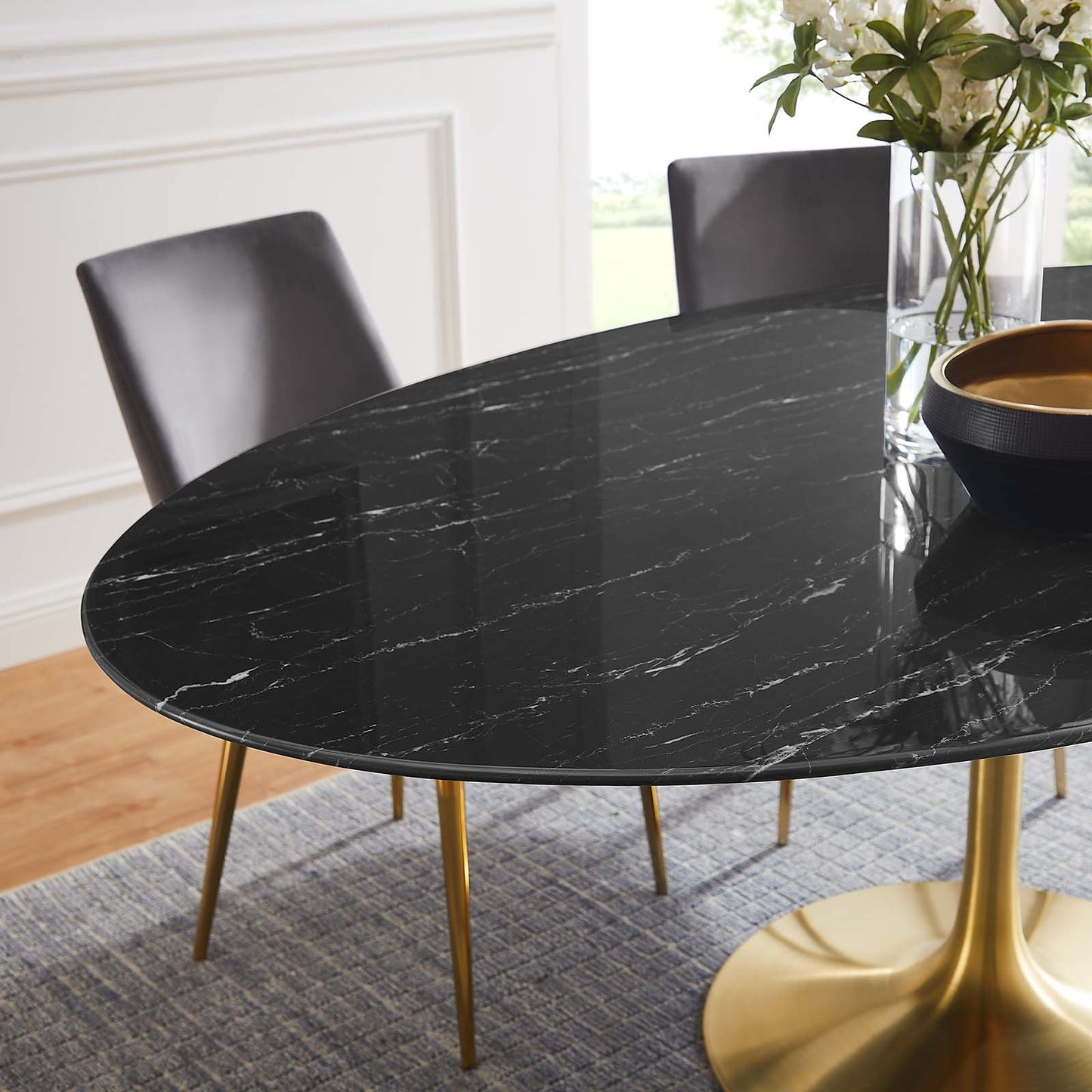 Lippa 78" Oval Artificial Marble and Wood Dining Table