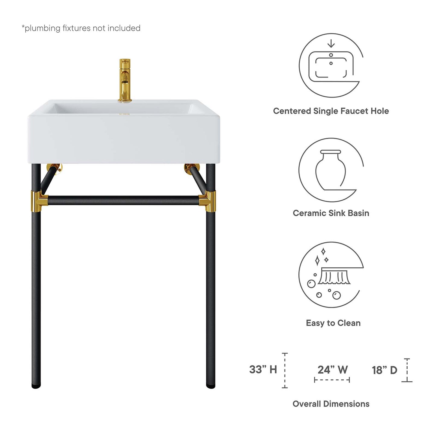 Redeem 24" Wall-Mount Black Stainless Steel Bathroom Vanity Black White EEI-5537-BLK-WHI