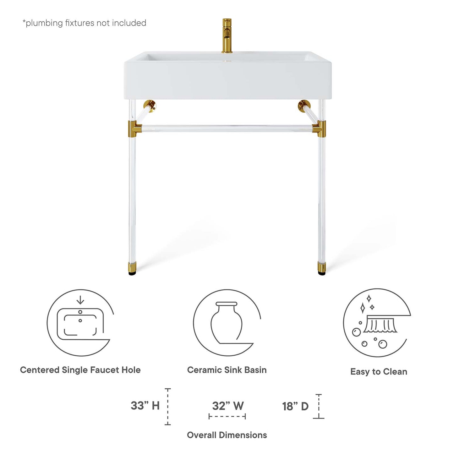 Redeem 32" Acrylic Wall-Mount Bathroom Vanity Clear White EEI-5539-ACR-WHI