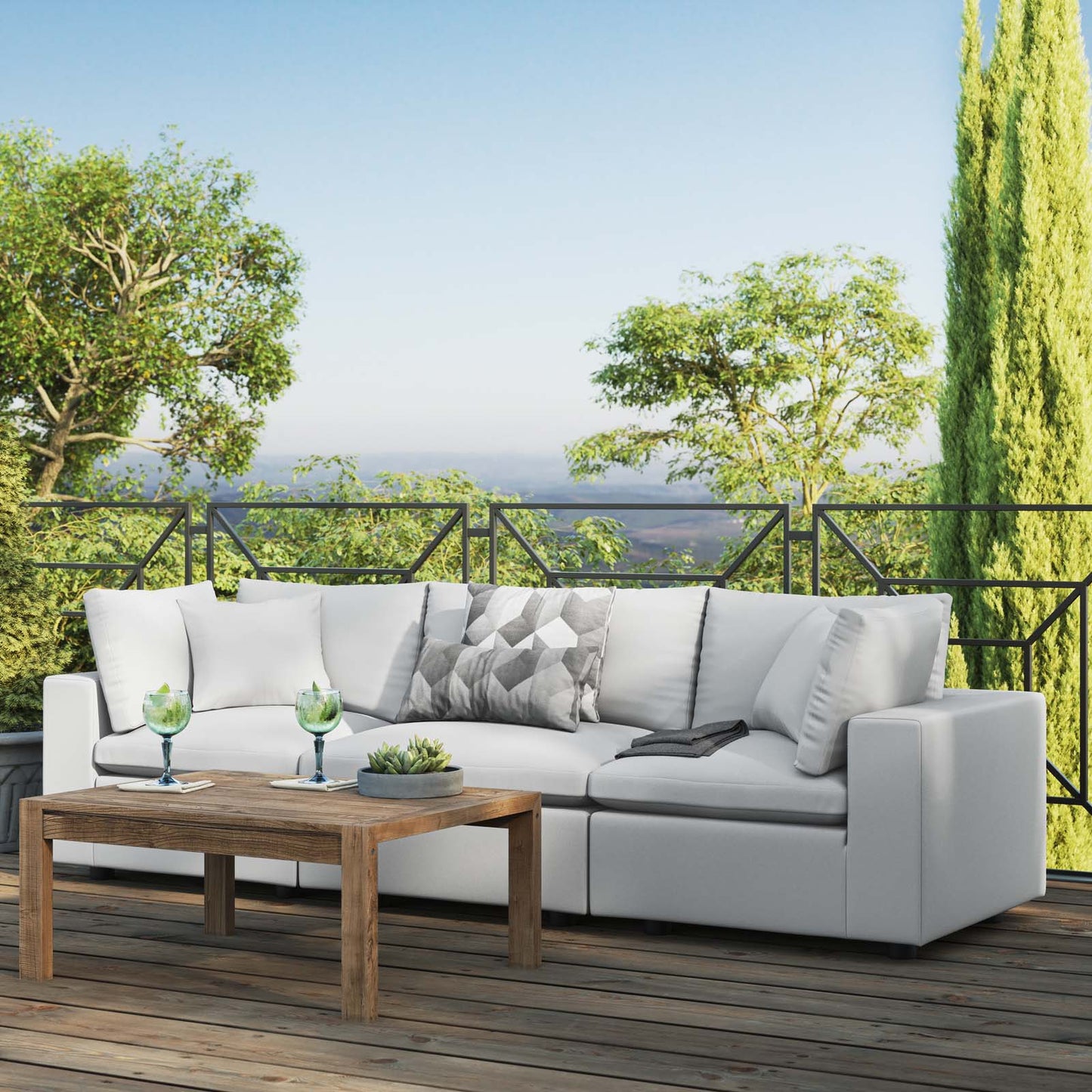 Commix Overstuffed Outdoor Patio Sofa White EEI-5578-WHI