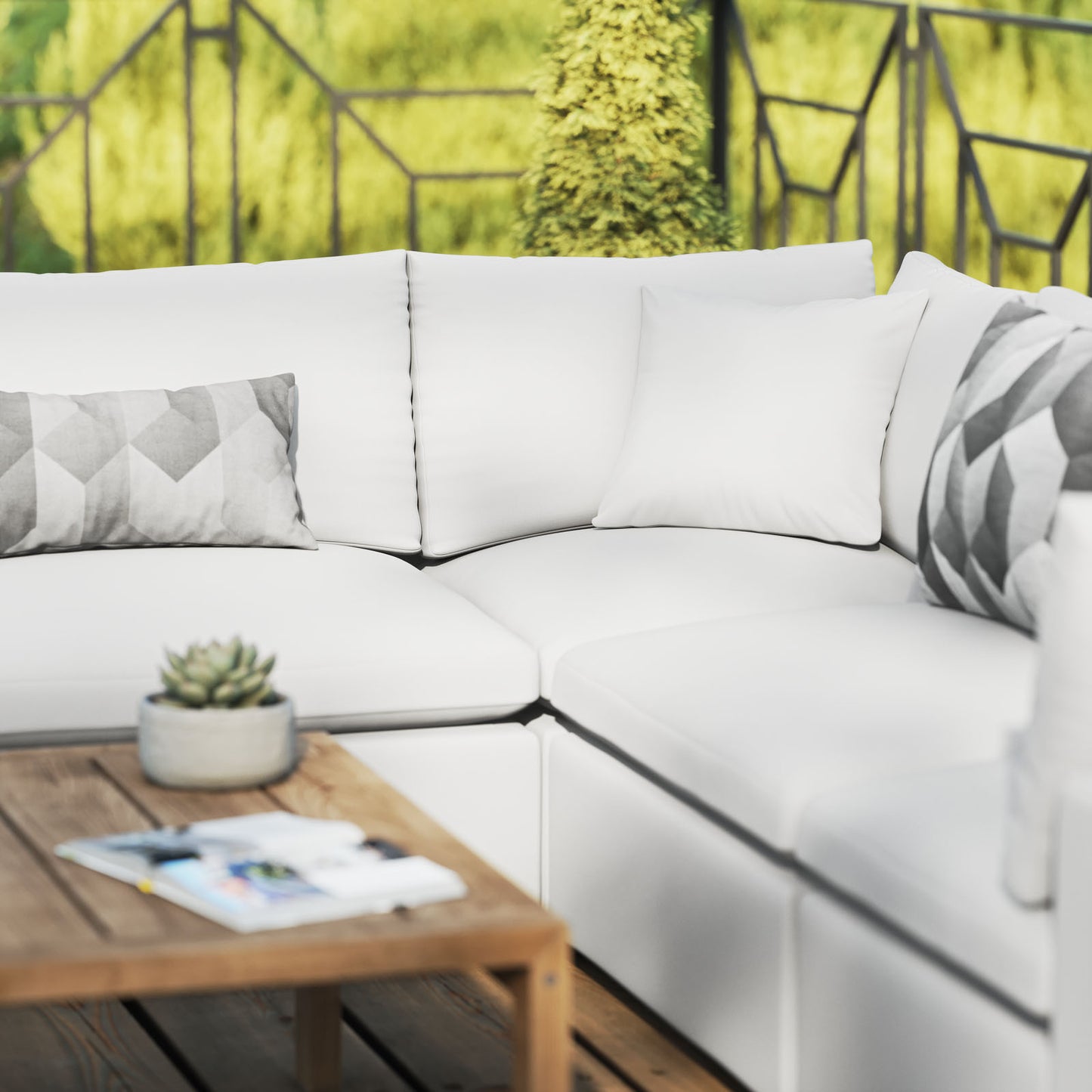 Commix 5-Piece Outdoor Patio Sectional Sofa White EEI-5589-WHI