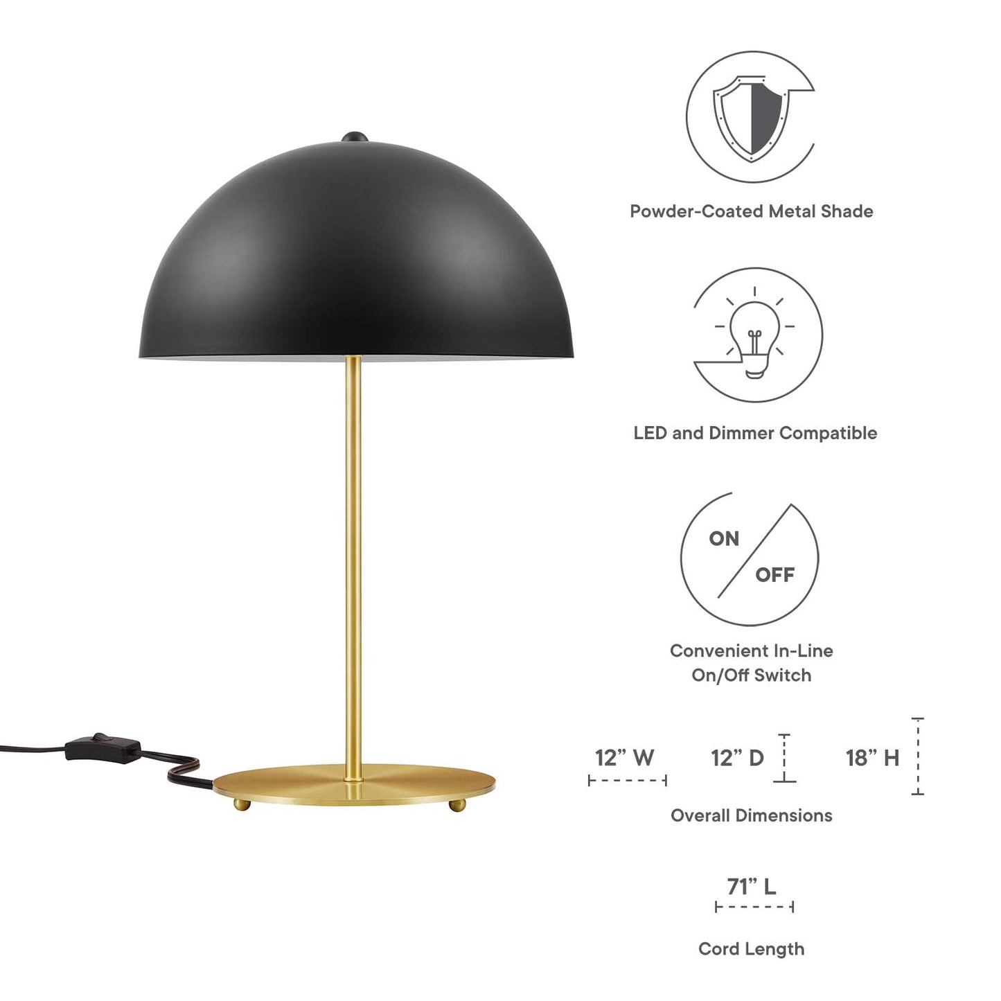 Ideal Metal Table Lamp Black Satin Brass EEI-5629-BLK-SBR