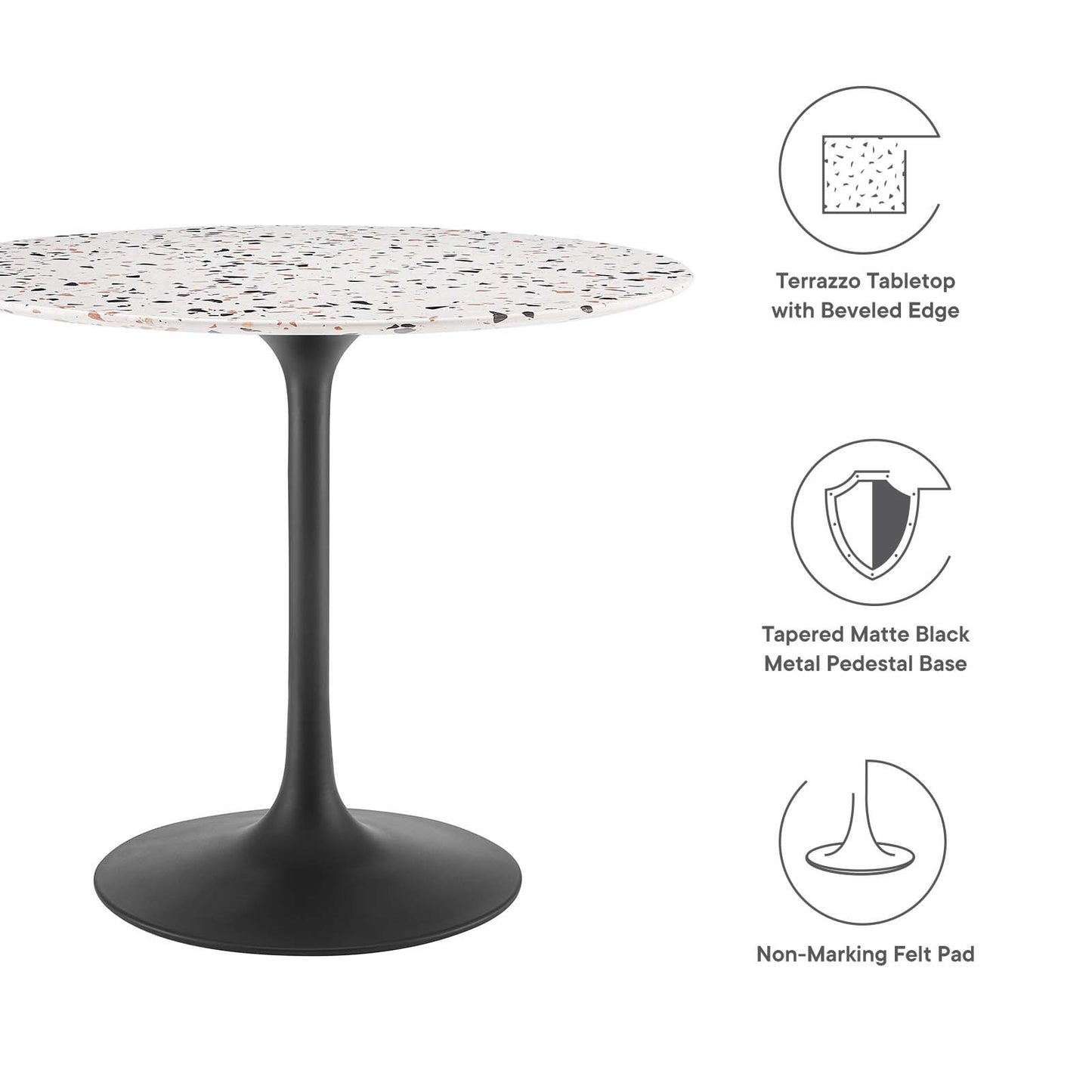 Lippa 36" Round Terrazzo Dining Table Black White EEI-5716-BLK-WHI