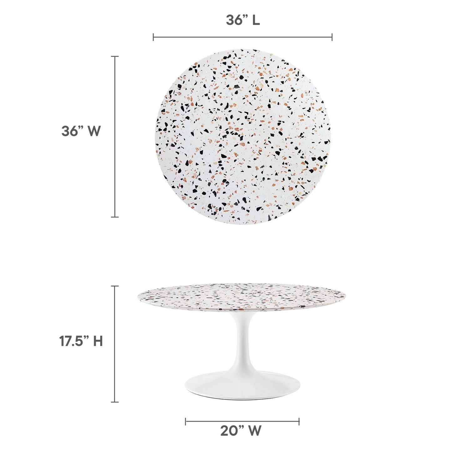 Lippa 36" Round Terrazzo Coffee Table White White EEI-5719-WHI-WHI