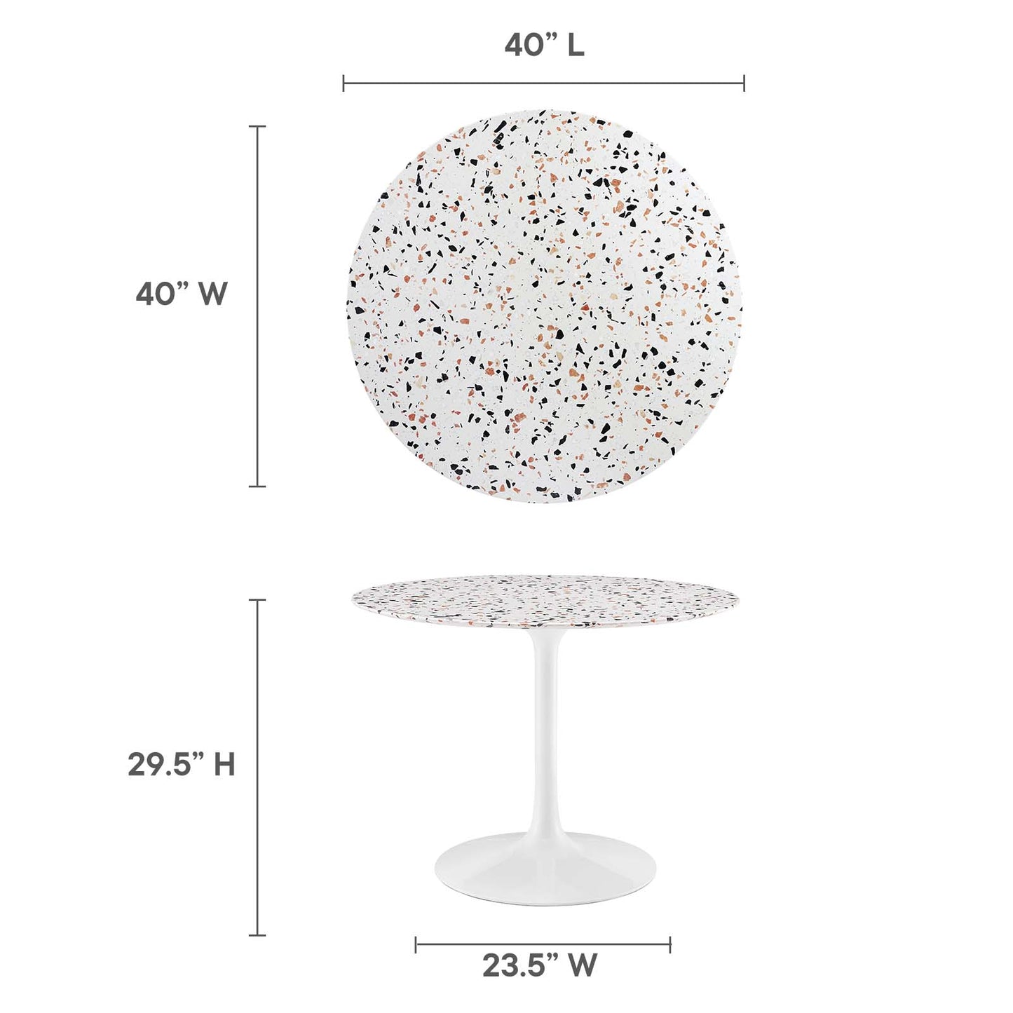 Lippa 40" Round Terrazzo Dining Table White White EEI-5722-WHI-WHI