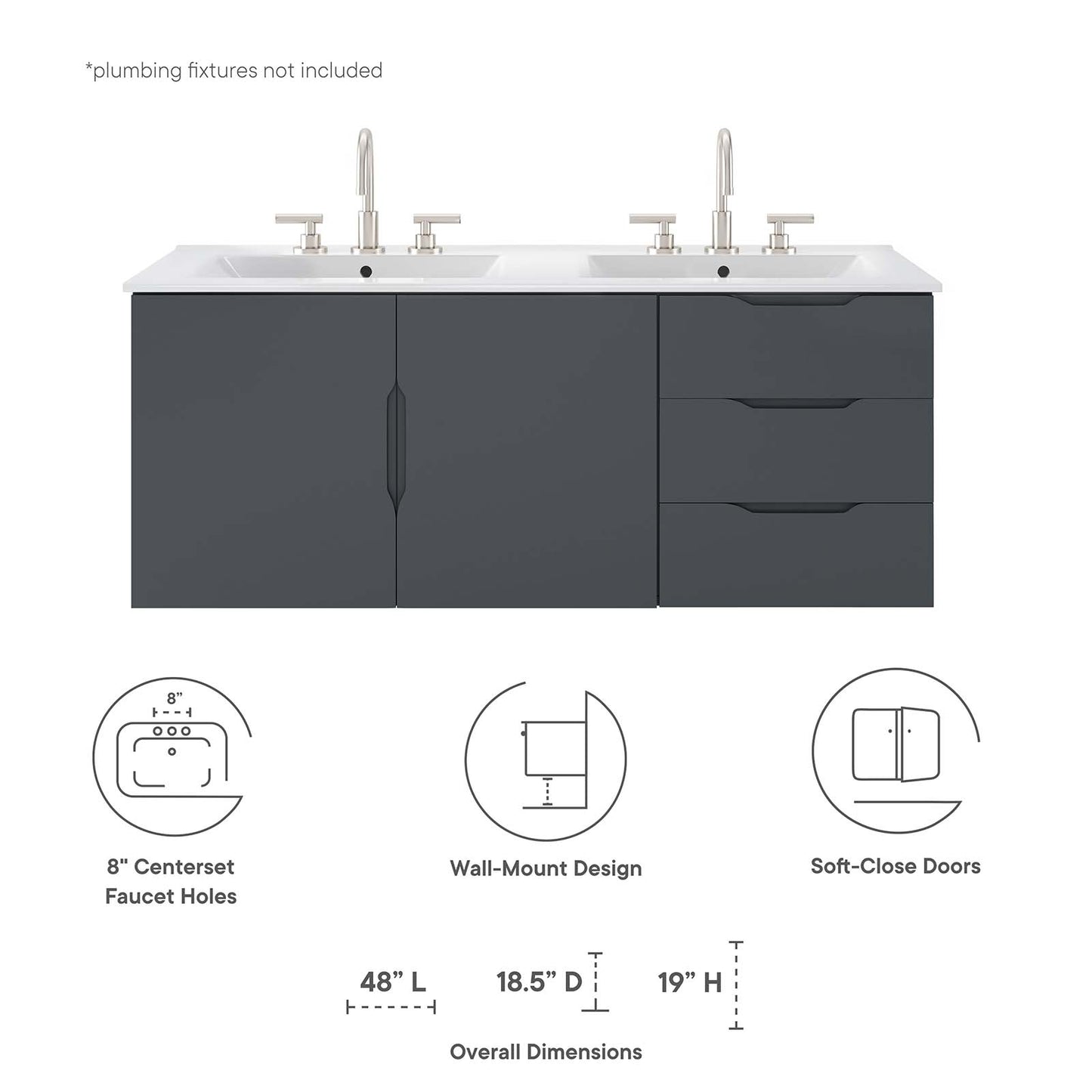 Vitality 48" Double Sink Bathroom Vanity Gray White EEI-5785-GRY-WHI