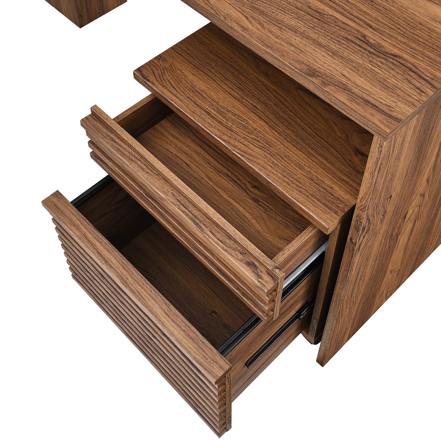 Render Wood Desk and File Cabinet Set Walnut EEI-5821-WAL