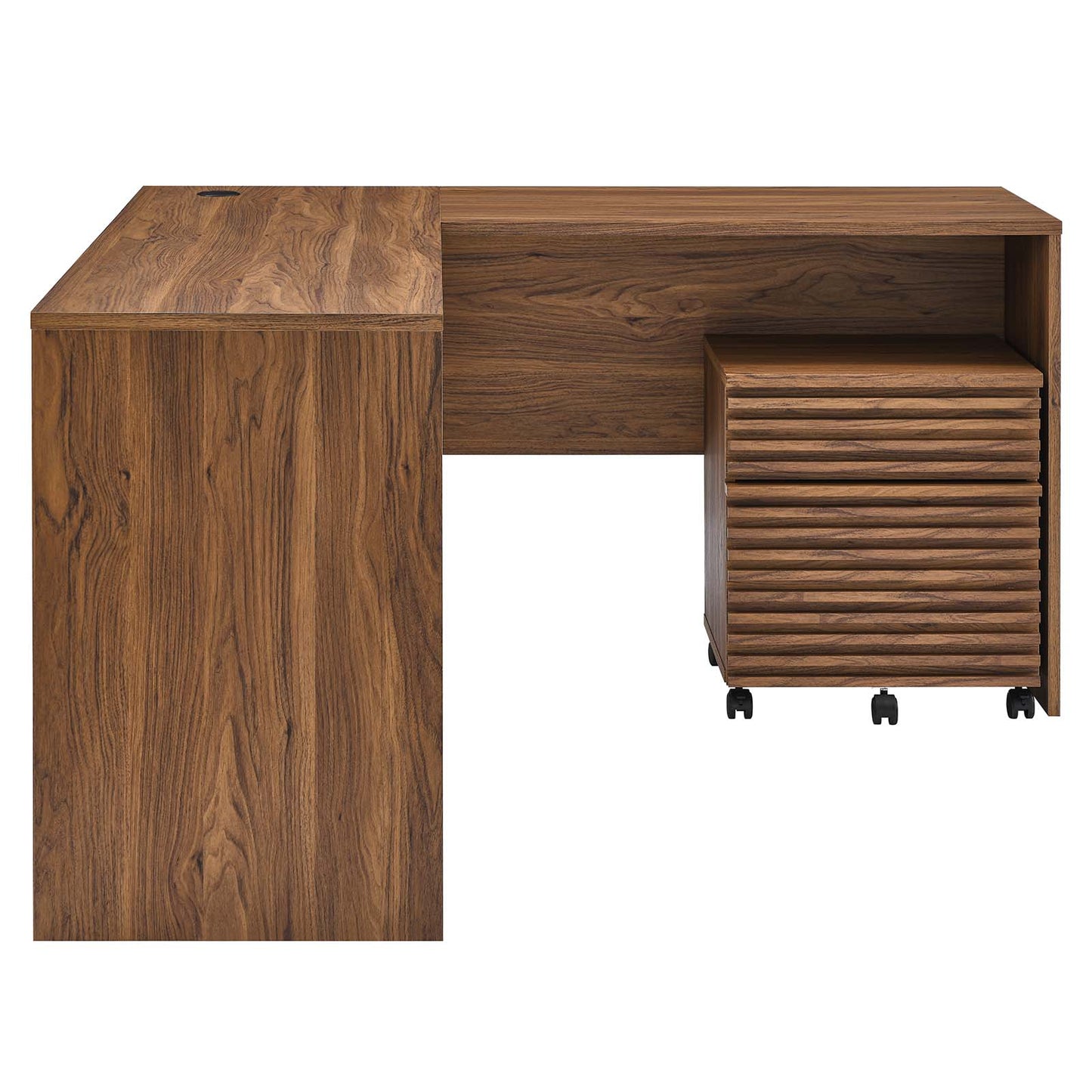 Render Wood Desk and File Cabinet Set Walnut EEI-5821-WAL