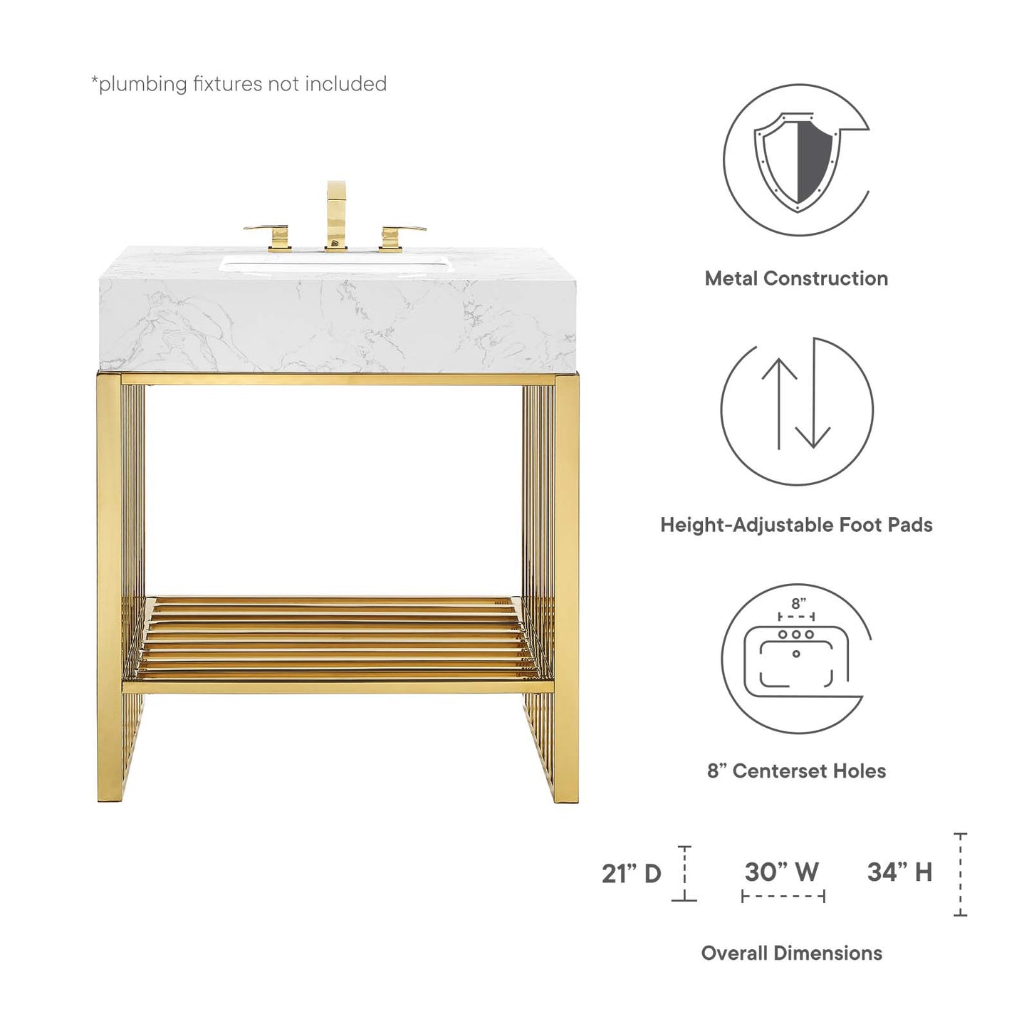 Gridiron 30" Bathroom Vanity White Gold EEI-6105-WHI-GLD