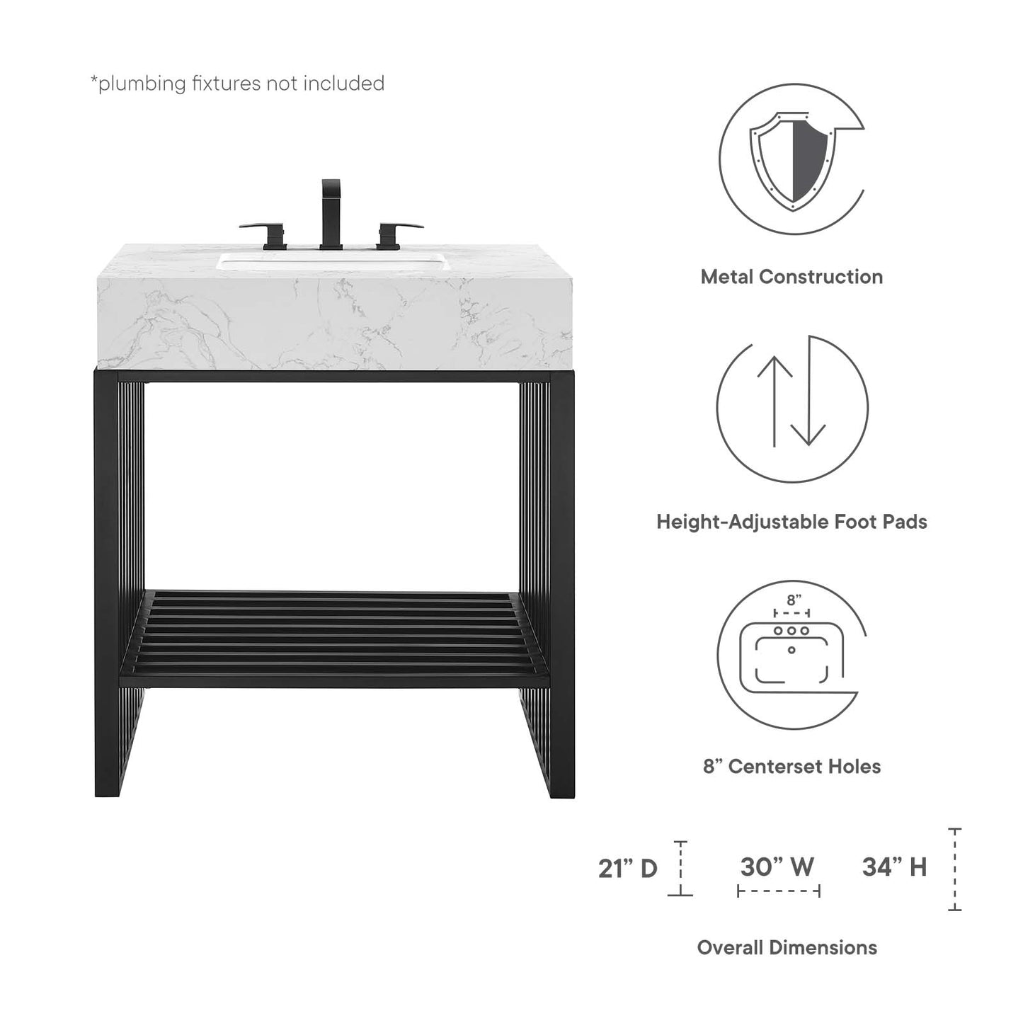 Gridiron 30" Bathroom Vanity White Black EEI-6106-WHI-BLK