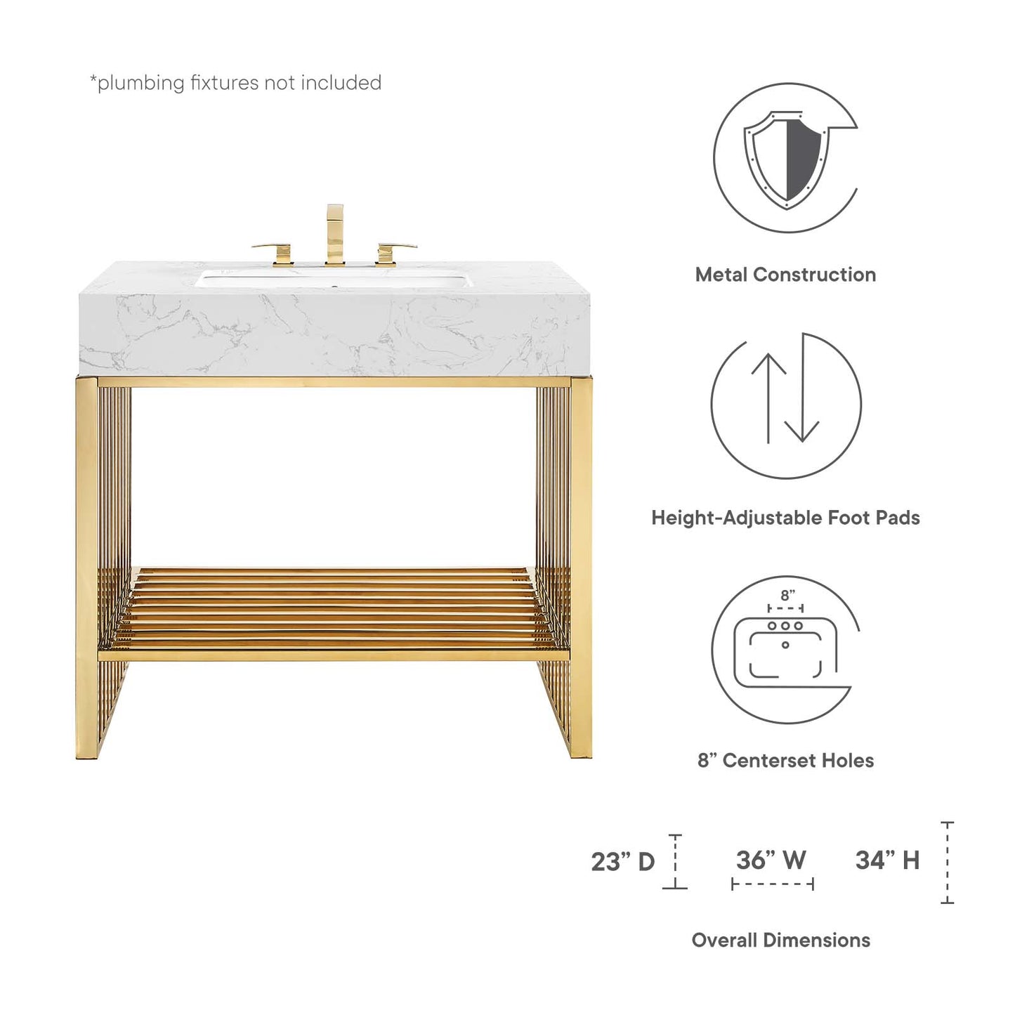 Gridiron 36" Bathroom Vanity White Gold EEI-6107-WHI-GLD