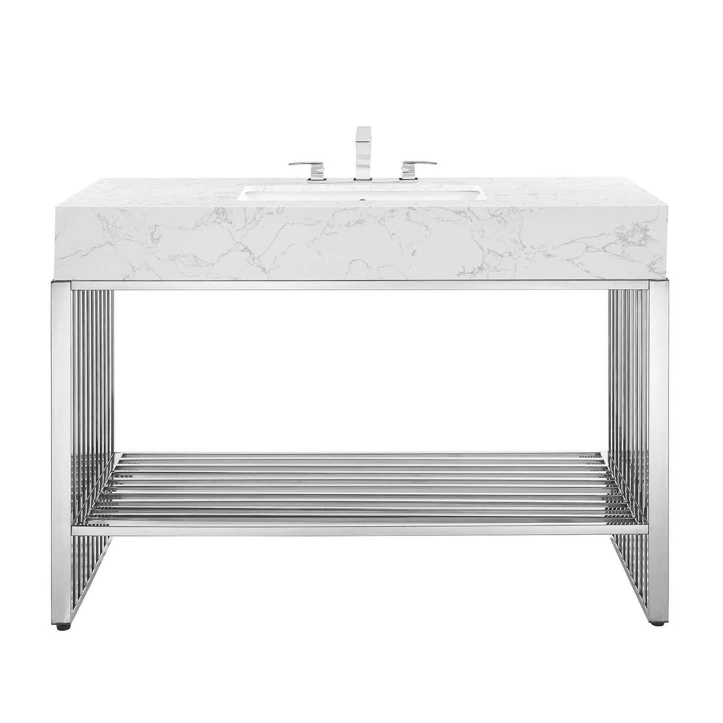 Gridiron Bathroom Vanity White Silver EEI-6109-WHI-SLV