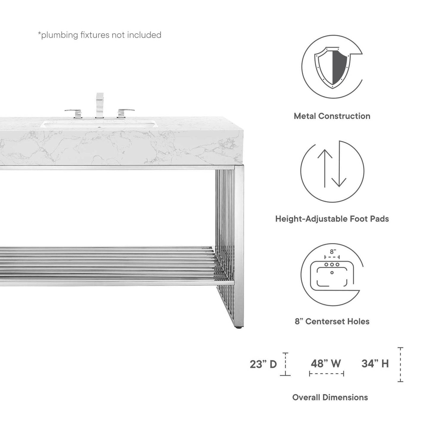 Gridiron Bathroom Vanity White Silver EEI-6109-WHI-SLV