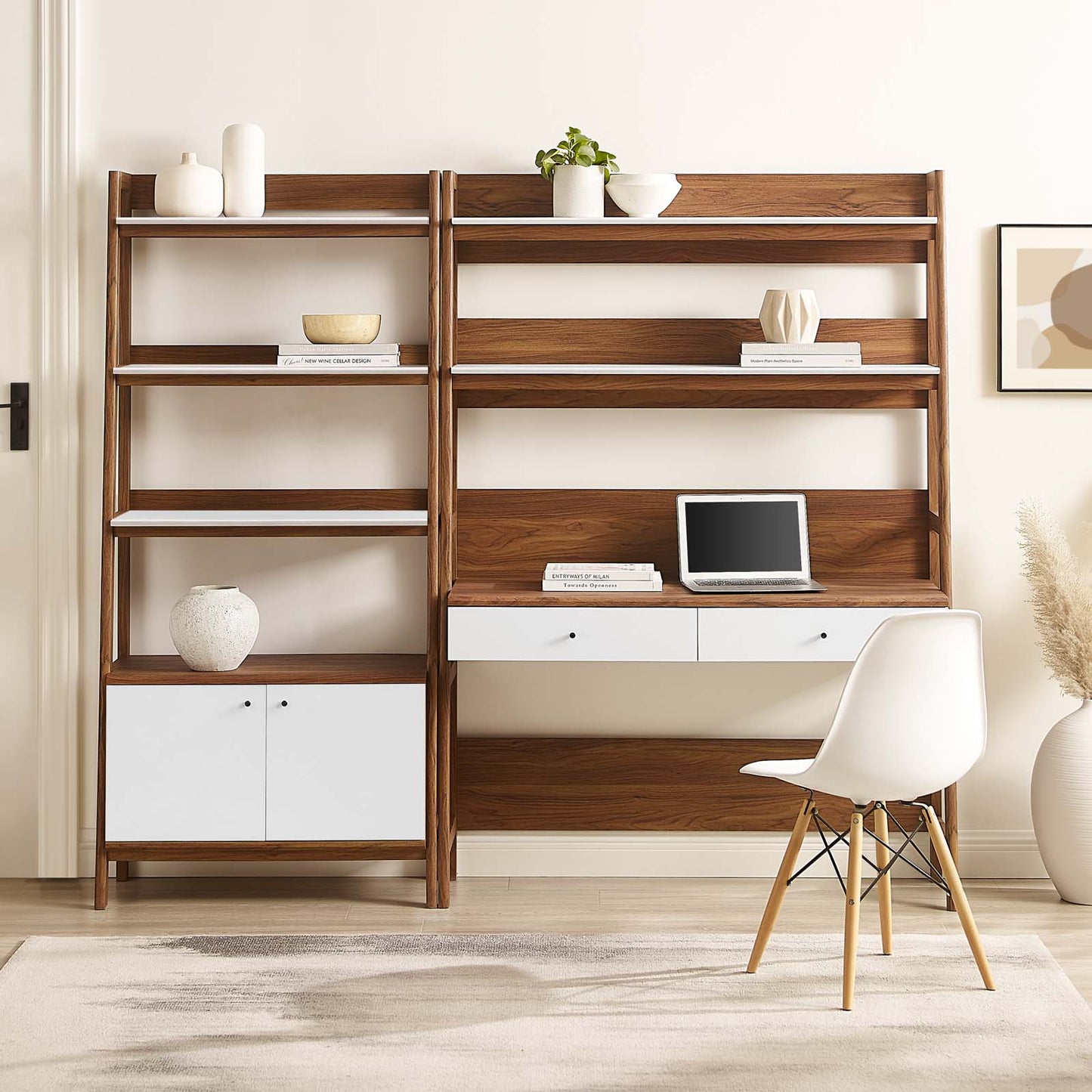 Bixby 2-Piece Wood Office Desk and Bookshelf Walnut White EEI-6112-WAL-WHI