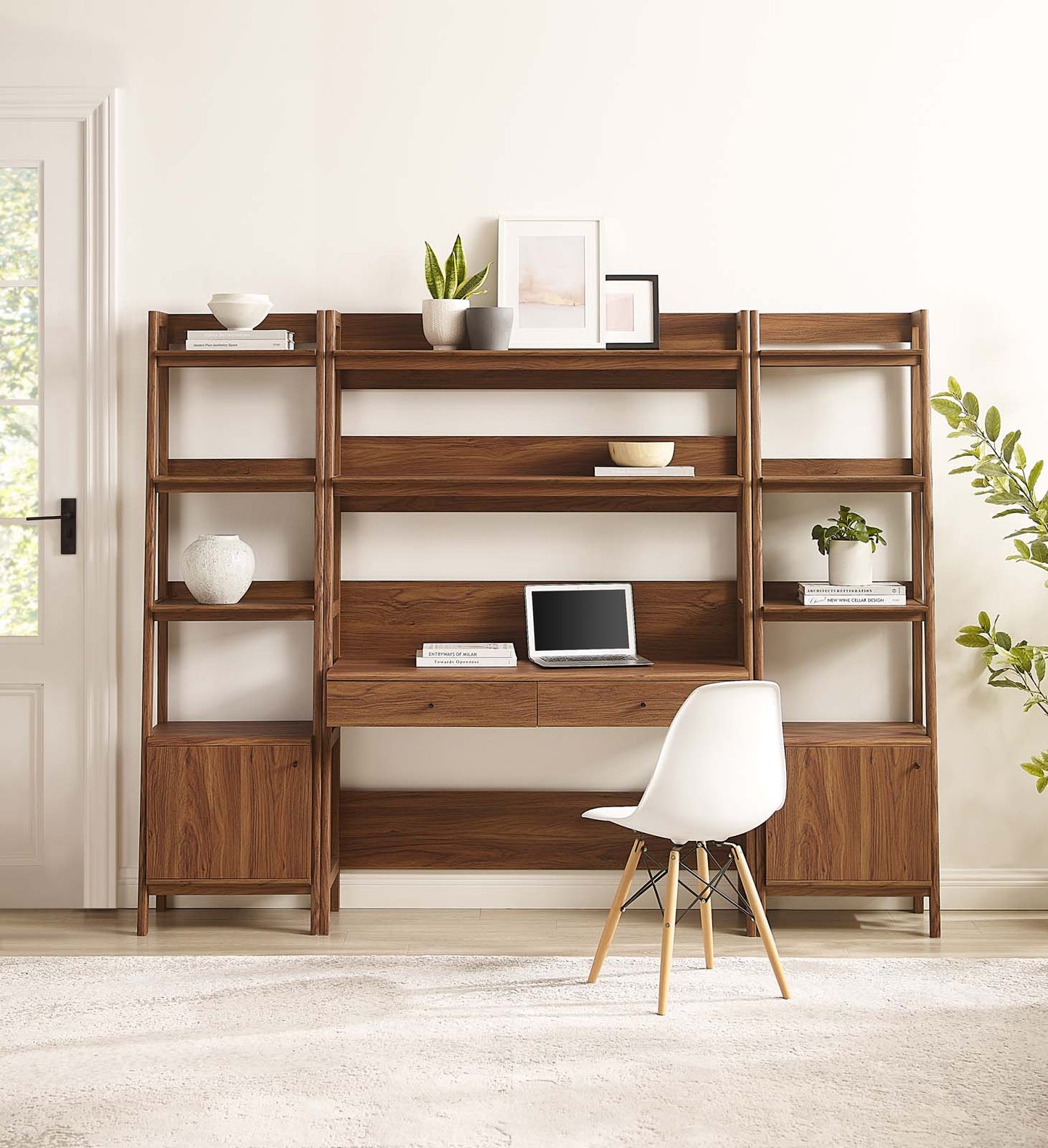 Bixby 3-Piece Wood Office Desk and Bookshelf Walnut EEI-6114-WAL