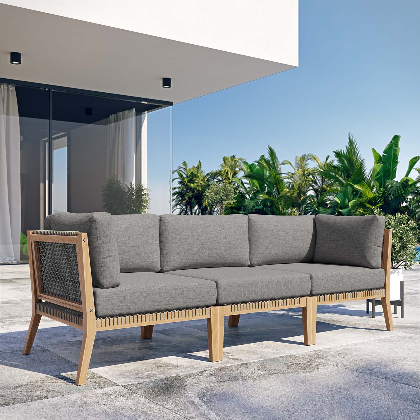 Clearwater Outdoor Patio Teak Wood Sofa Gray Graphite EEI-6120-GRY-GPH