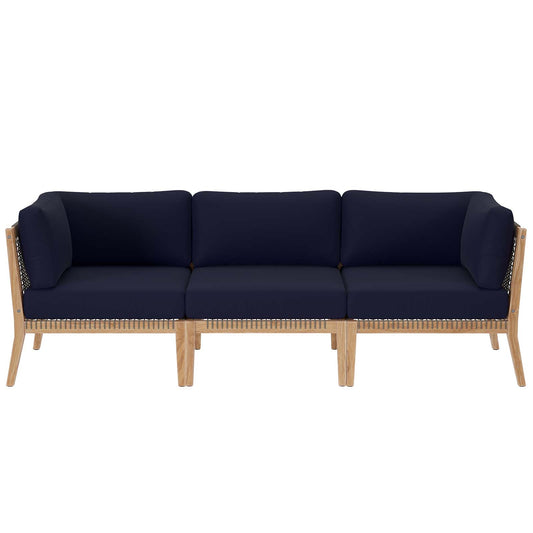 Clearwater Outdoor Patio Teak Wood Sofa Gray Navy EEI-6120-GRY-NAV