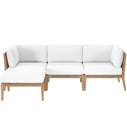 Clearwater Outdoor Patio Teak Wood 4-Piece Sectional Sofa Gray White EEI-6121-GRY-WHI