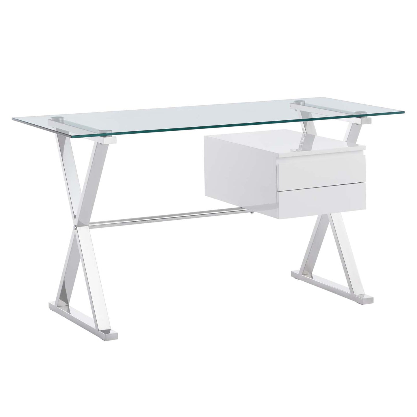 Sector 56" Glass Top Glass Office Desk White EEI-6225-WHI