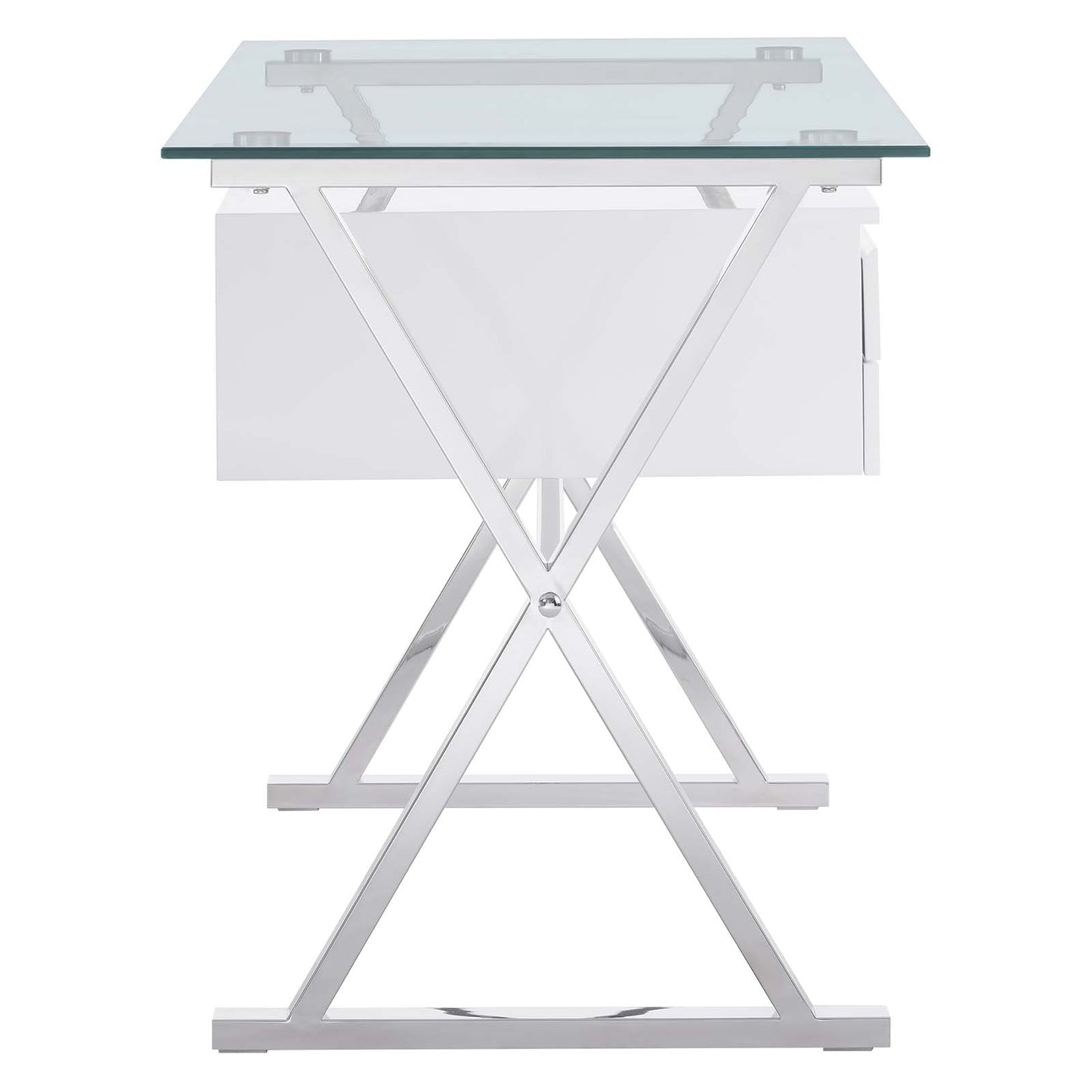 Sector 56" Glass Top Glass Office Desk White EEI-6225-WHI