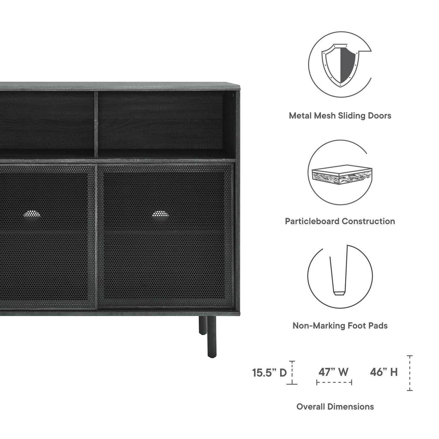 Kurtis 47" Display Cabinet - Charcoal, Oak, Walnut Options Available