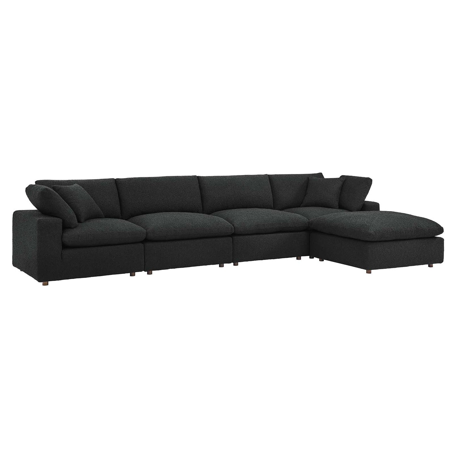 Commix Down Filled Overstuffed Boucle Fabric 5-Piece Sectional Sofa Black EEI-6365-BLK