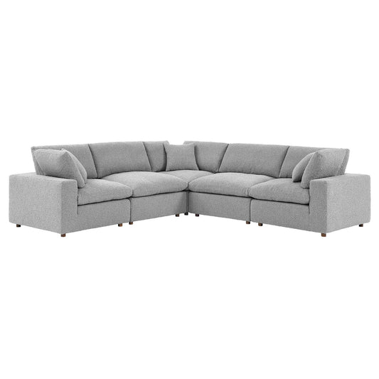 Commix Down Filled Overstuffed Boucle 5-Piece Sectional Sofa Light Gray EEI-6368-LGR