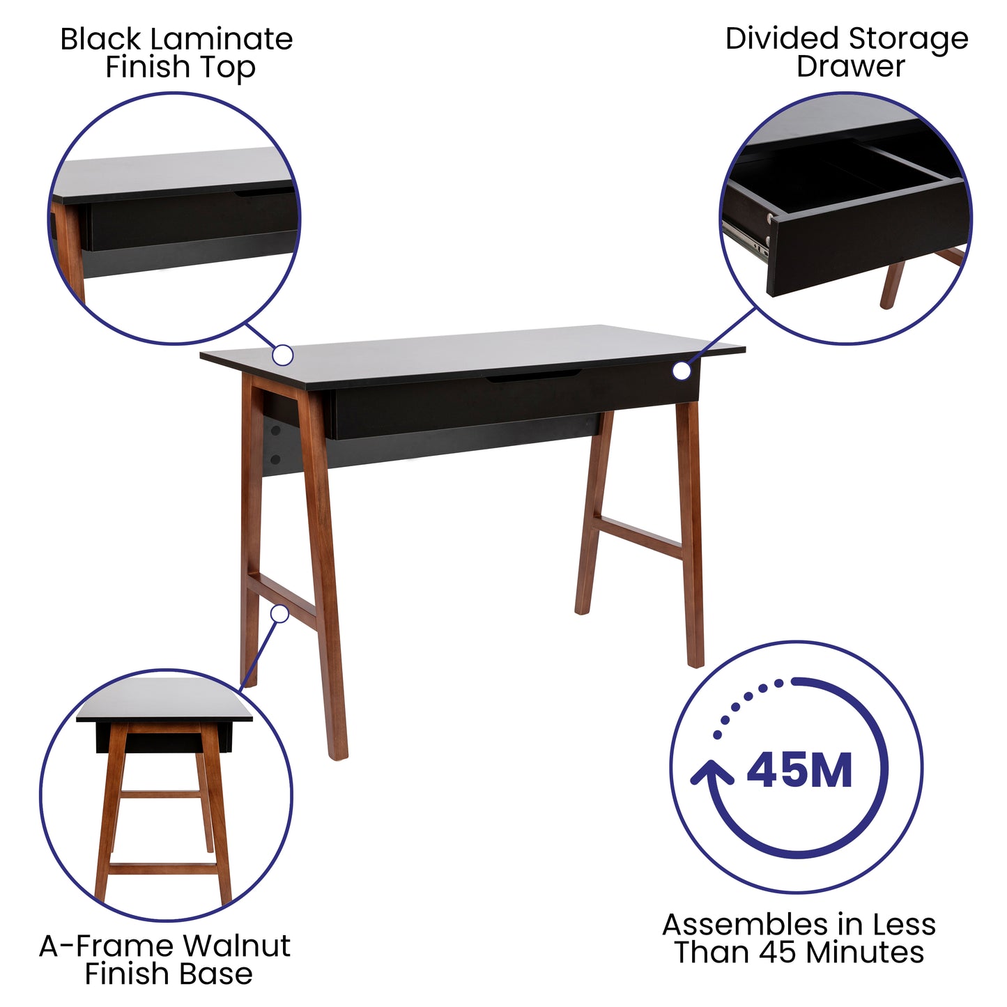 Computer Desk for Home Office GC-MBLK60-BK-WAL-GG