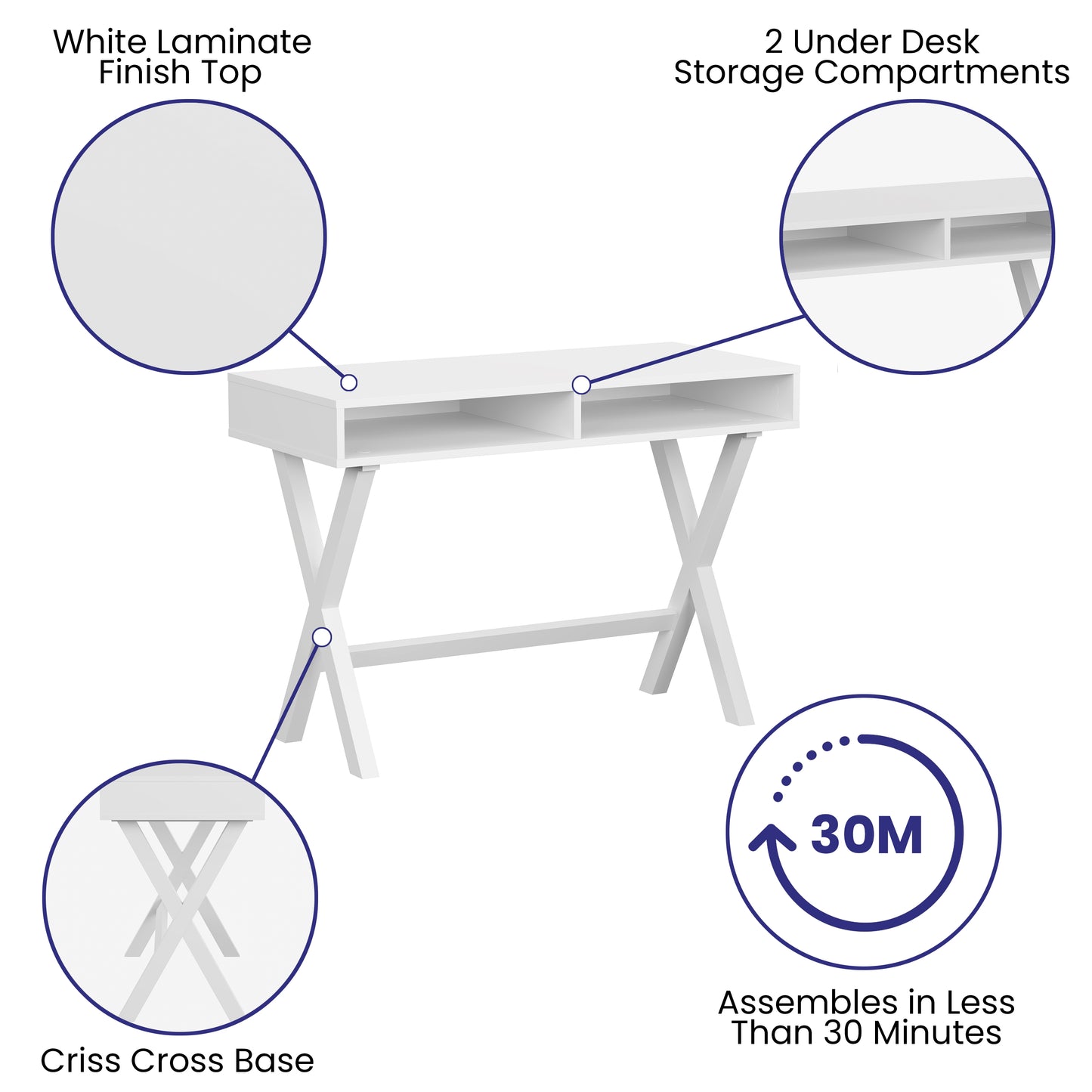 Computer Desk - White Finish GC-MBLK61-WH-GG