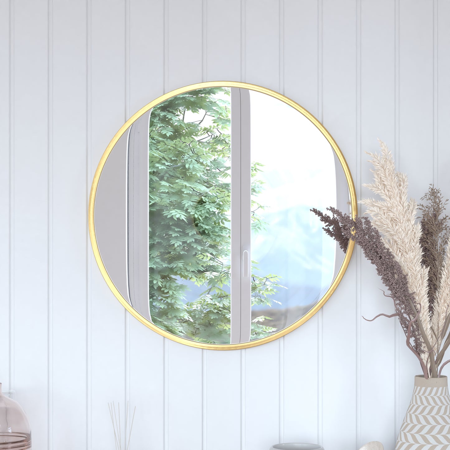 Gold 24" Round Wall Mirror HFKHD-4GD-CRE8-391315-GG