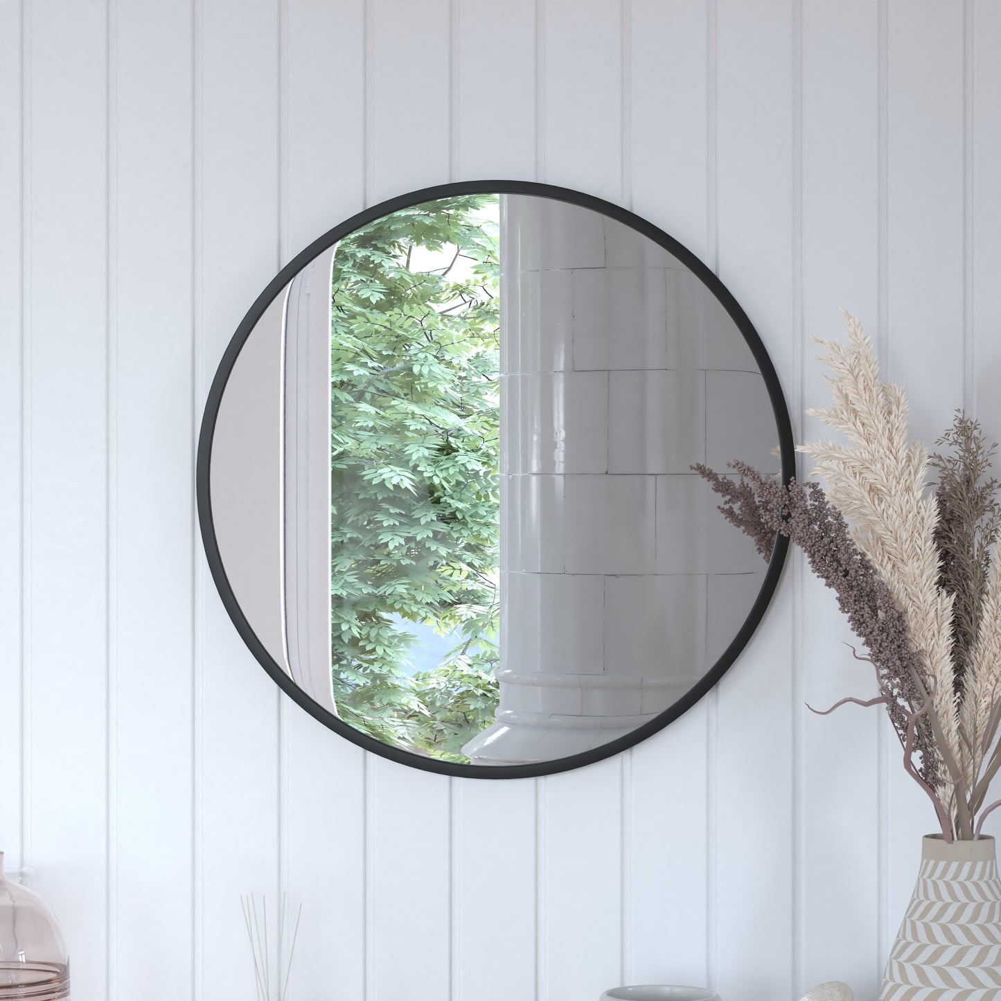 Black 24" Round Wall Mirror HFKHD-4GD-CRE8-712315-GG