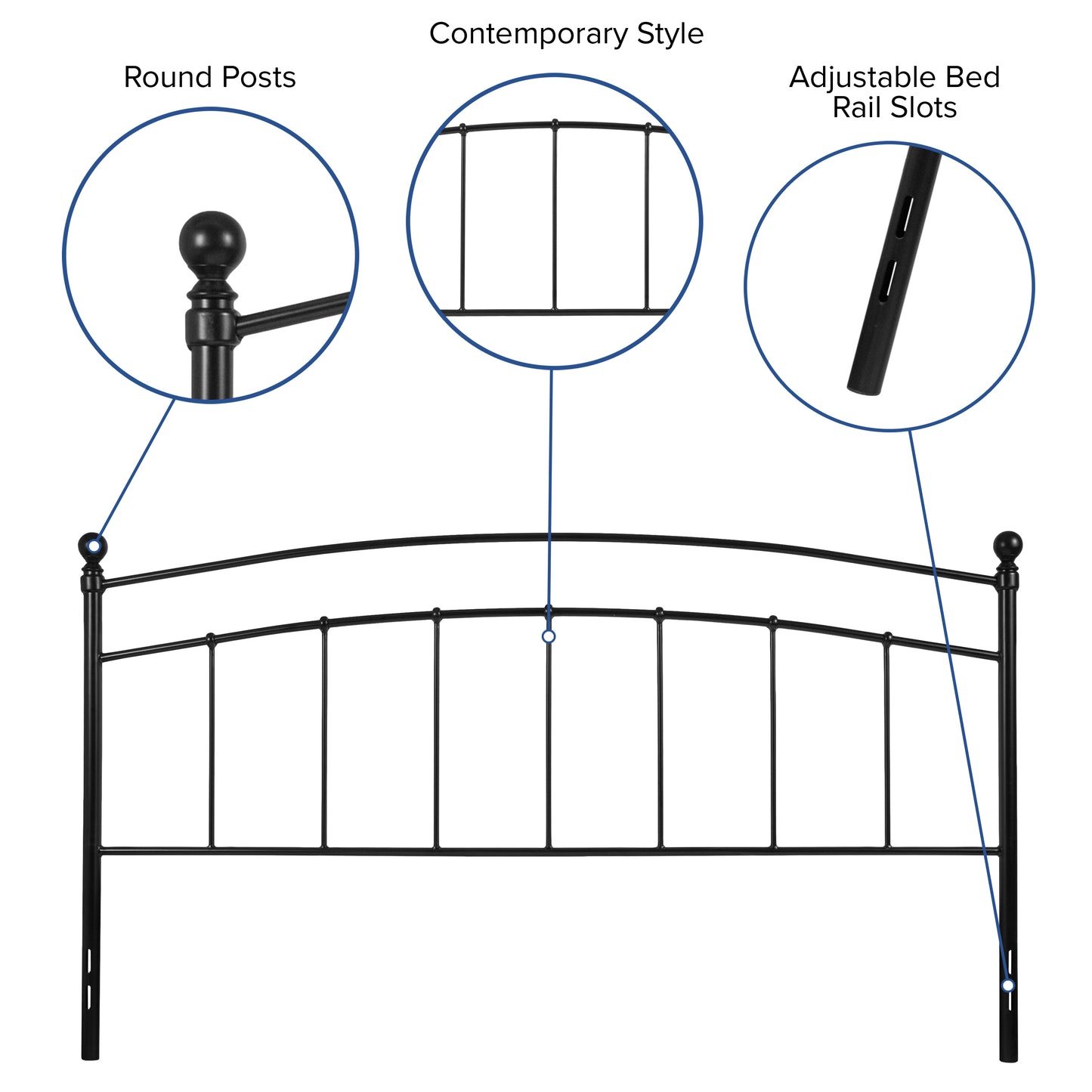 Black Metal and White Metal Headboards - Full, King, Queen, and Twin Options