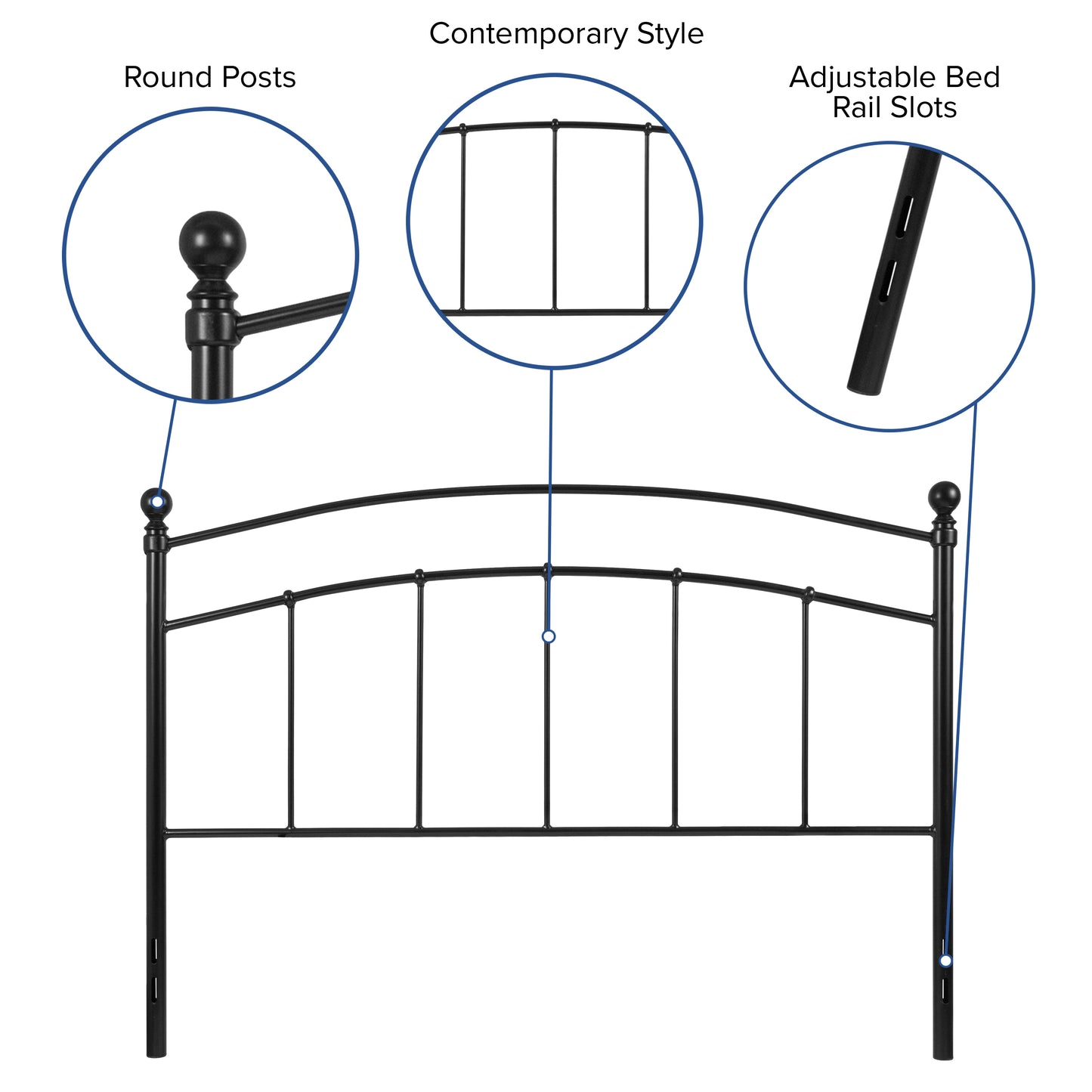 Black Metal and White Metal Headboards - Full, King, Queen, and Twin Options