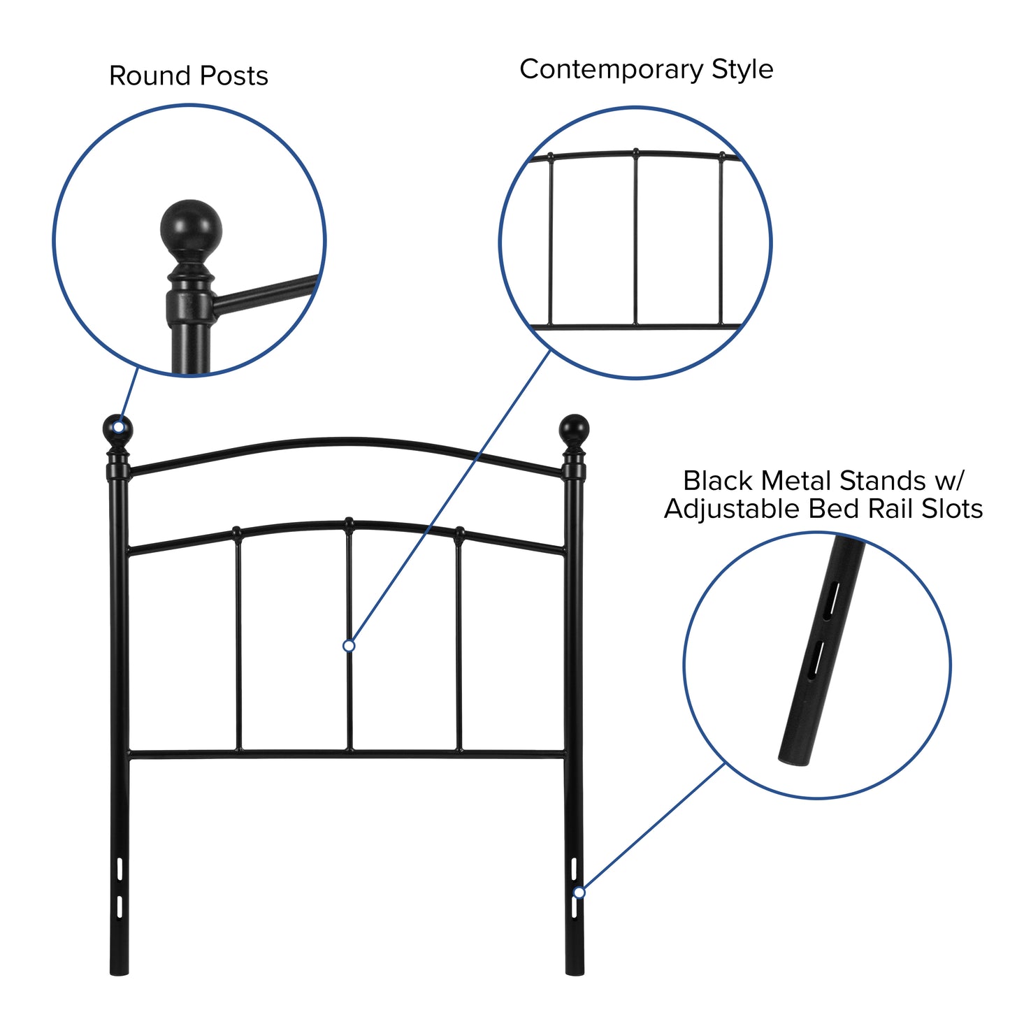 Black Metal and White Metal Headboards - Full, King, Queen, and Twin Options