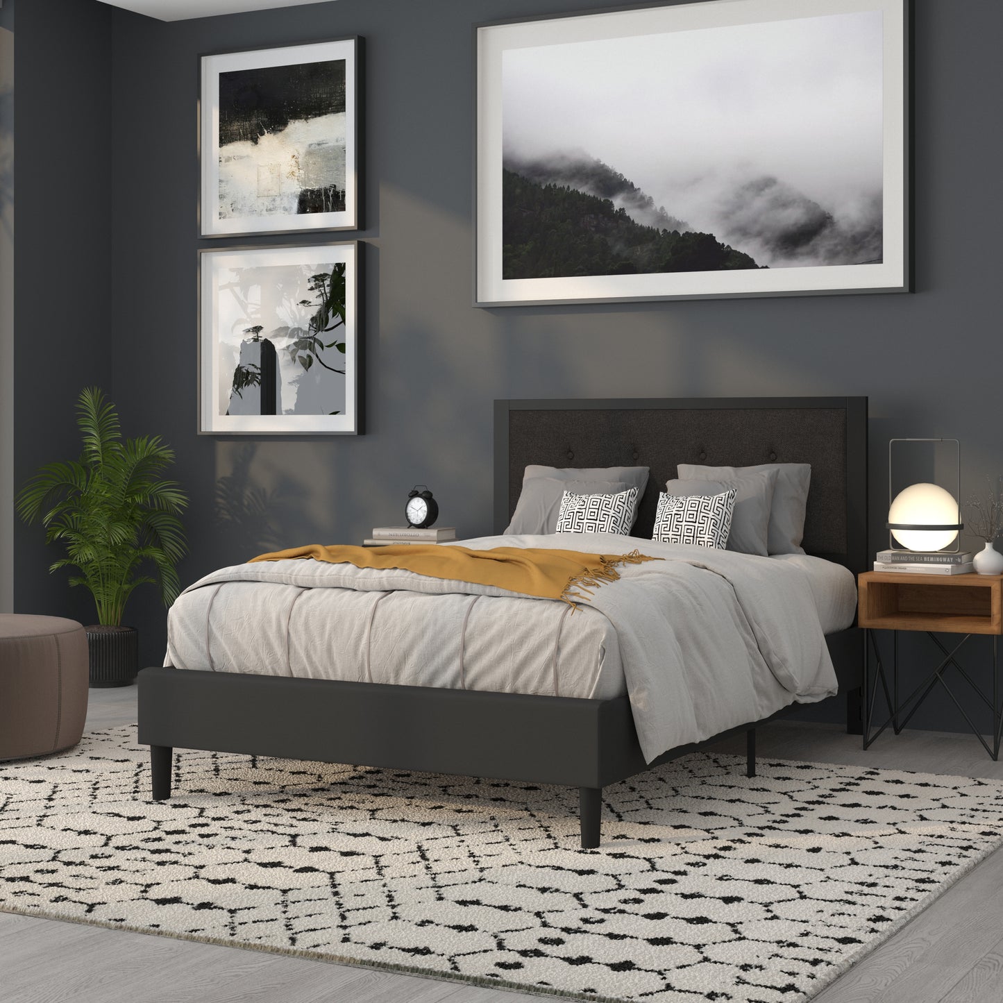 Full, Queen, King, and Twin Headboard HG-HB1725 in Black, Dark Gray, and Light Gray