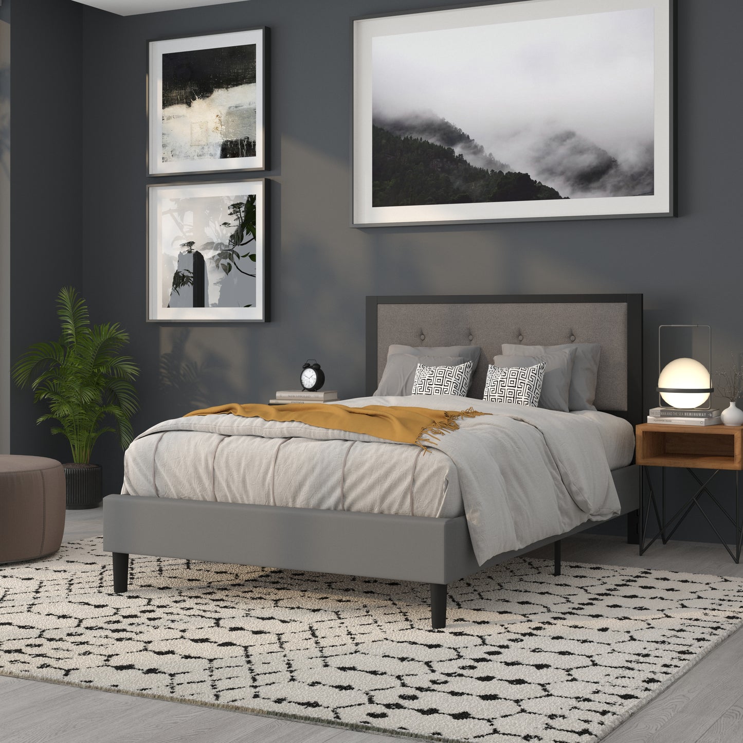 Full, Queen, King, and Twin Headboard HG-HB1725 in Black, Dark Gray, and Light Gray